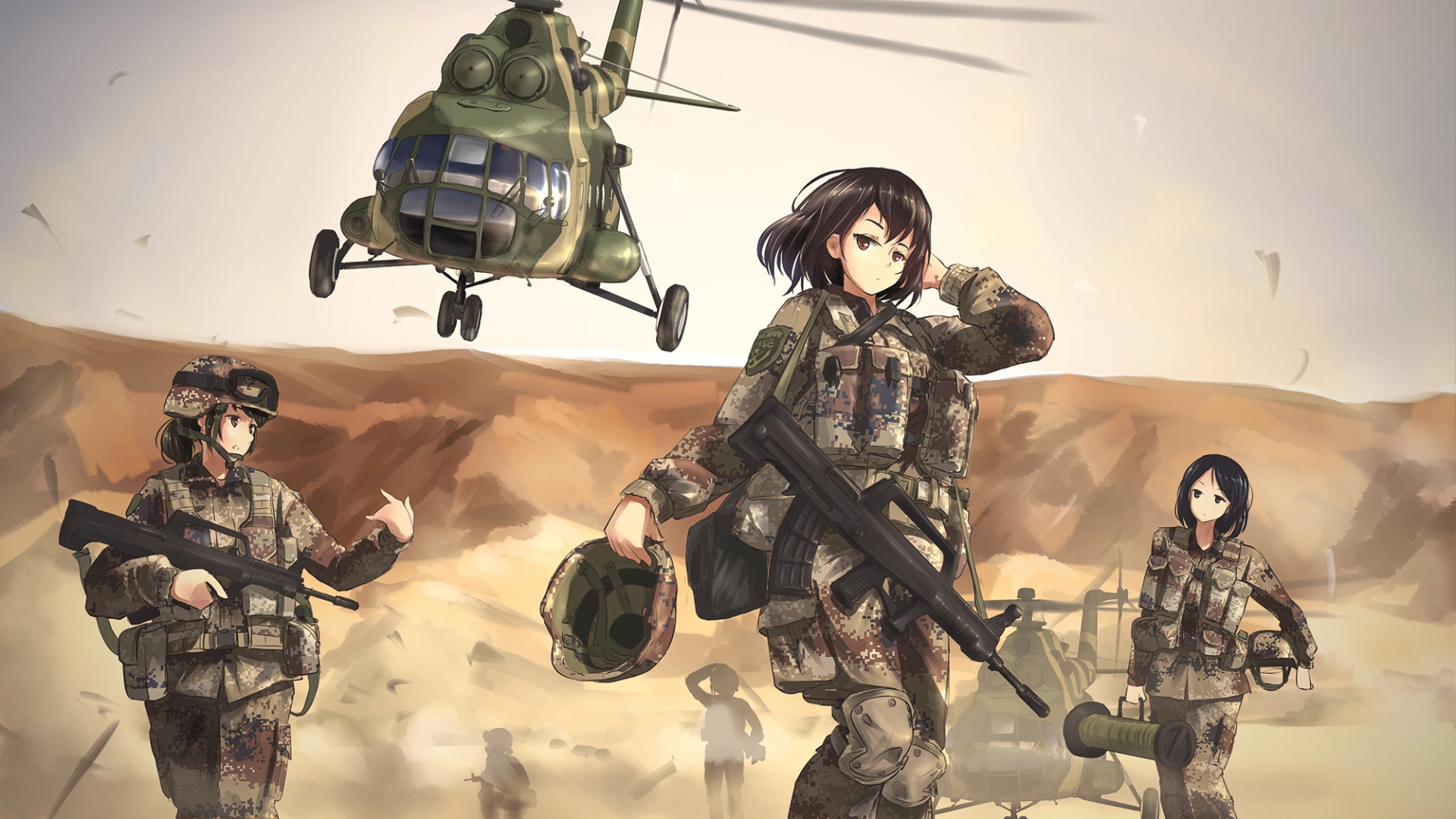 Download 1920x1080 HD Wallpaper soldier desert rifle squad, Desktop Background HD