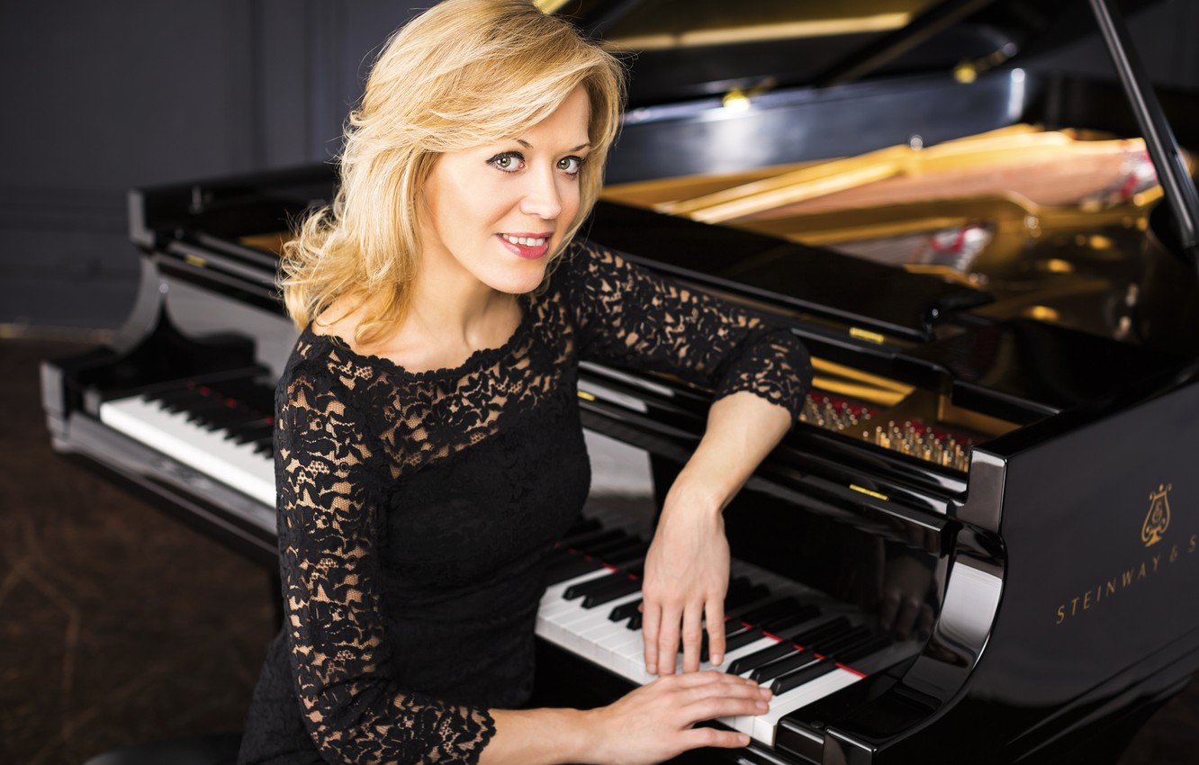 Wallpaper Smile, Dress, Black, Blonde, Beauty, Piano, Russia, Brown Eyed, Pianist, Steinway & Sons, Olga Kern, Olga Kern Image For Desktop, Section музыка