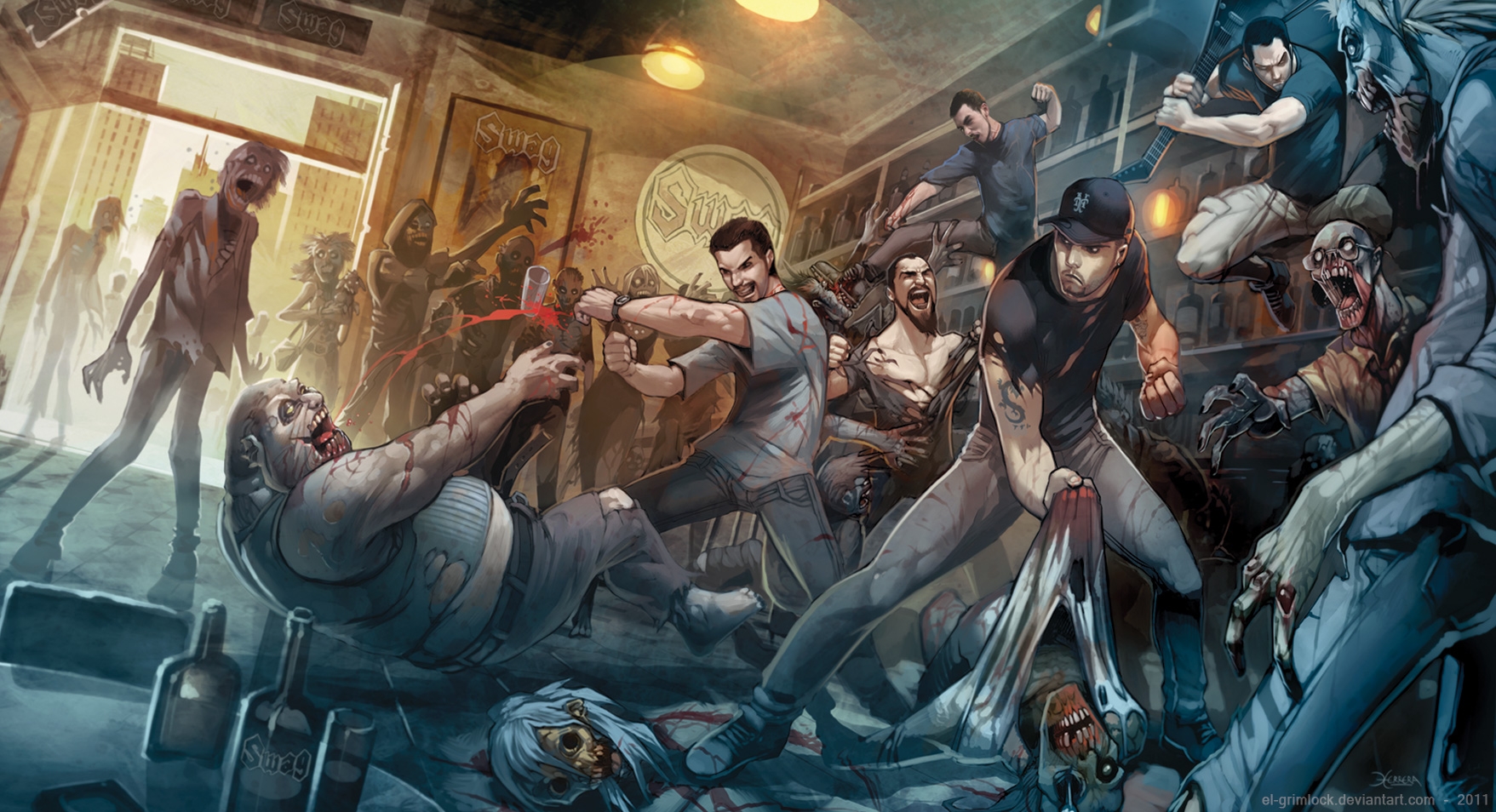 zombies fight bar 1757x954 wallpaper High Quality Wallpaper, High Definition Wallpaper