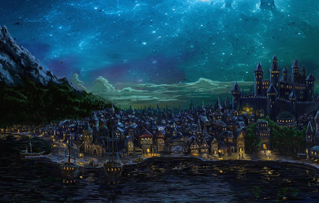 Wallpapers the sky, night, the city, art, Forgotten Realms, Waterdeep image...