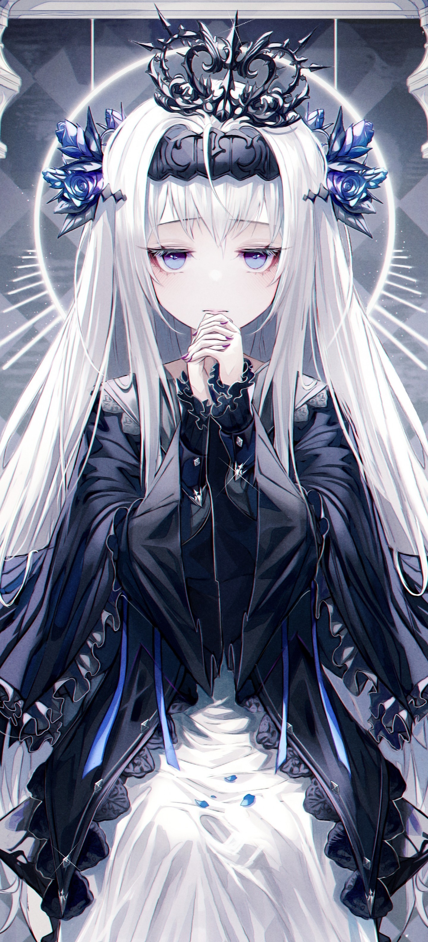 Download 1440x3168 Gothic Anime Girl, Lolita Fashion, Polychromatic, White Hair, Wings, Angel And Devil Wallpaper for OnePlus 8 Pro, Oppo Find X2