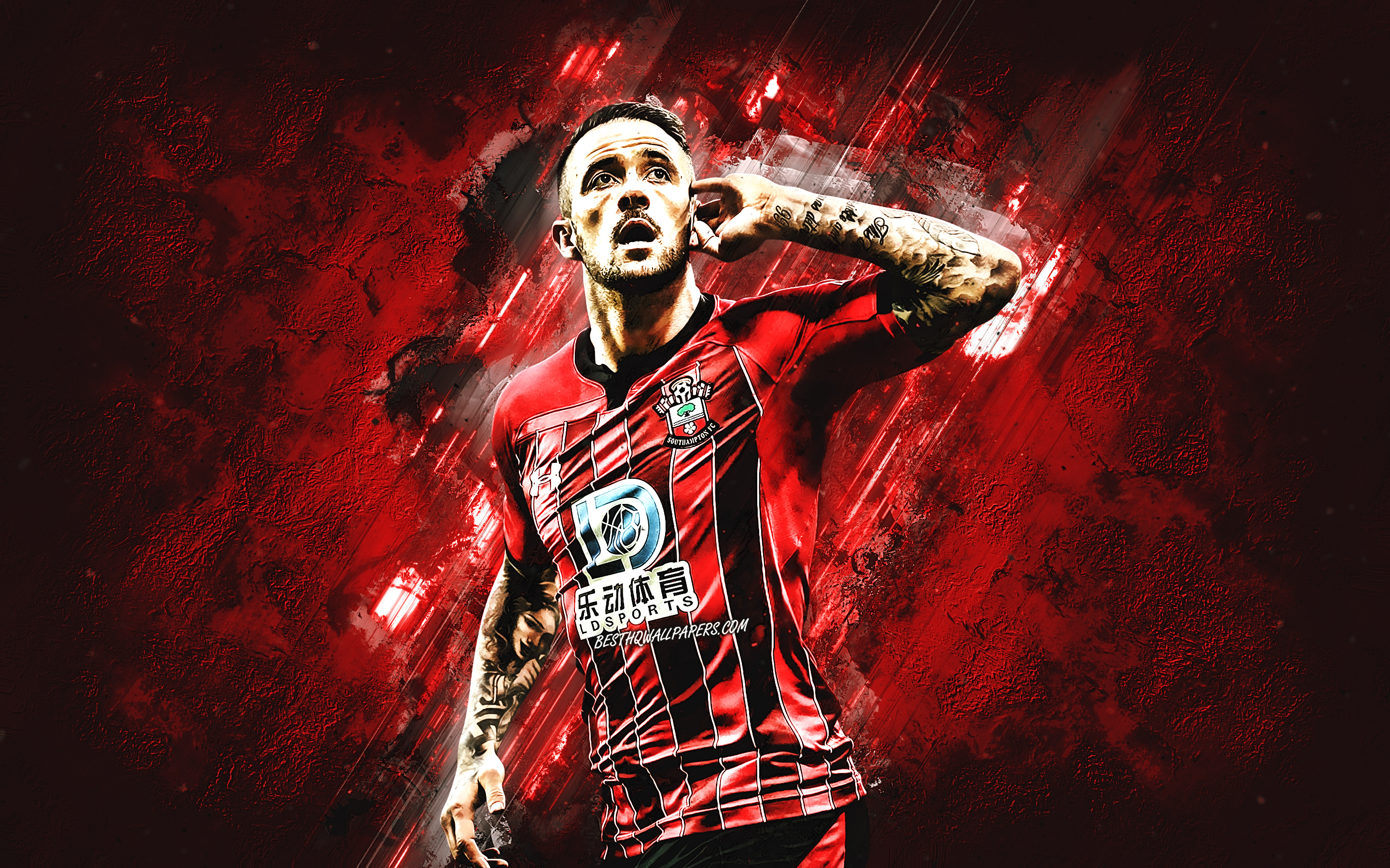 Download wallpaper Danny Ings, Southampton FC, Premier League, english soccer player, portrait, red stone background, Daniel William John Ings, football for desktop with resolution 2880x1800. High Quality HD picture wallpaper