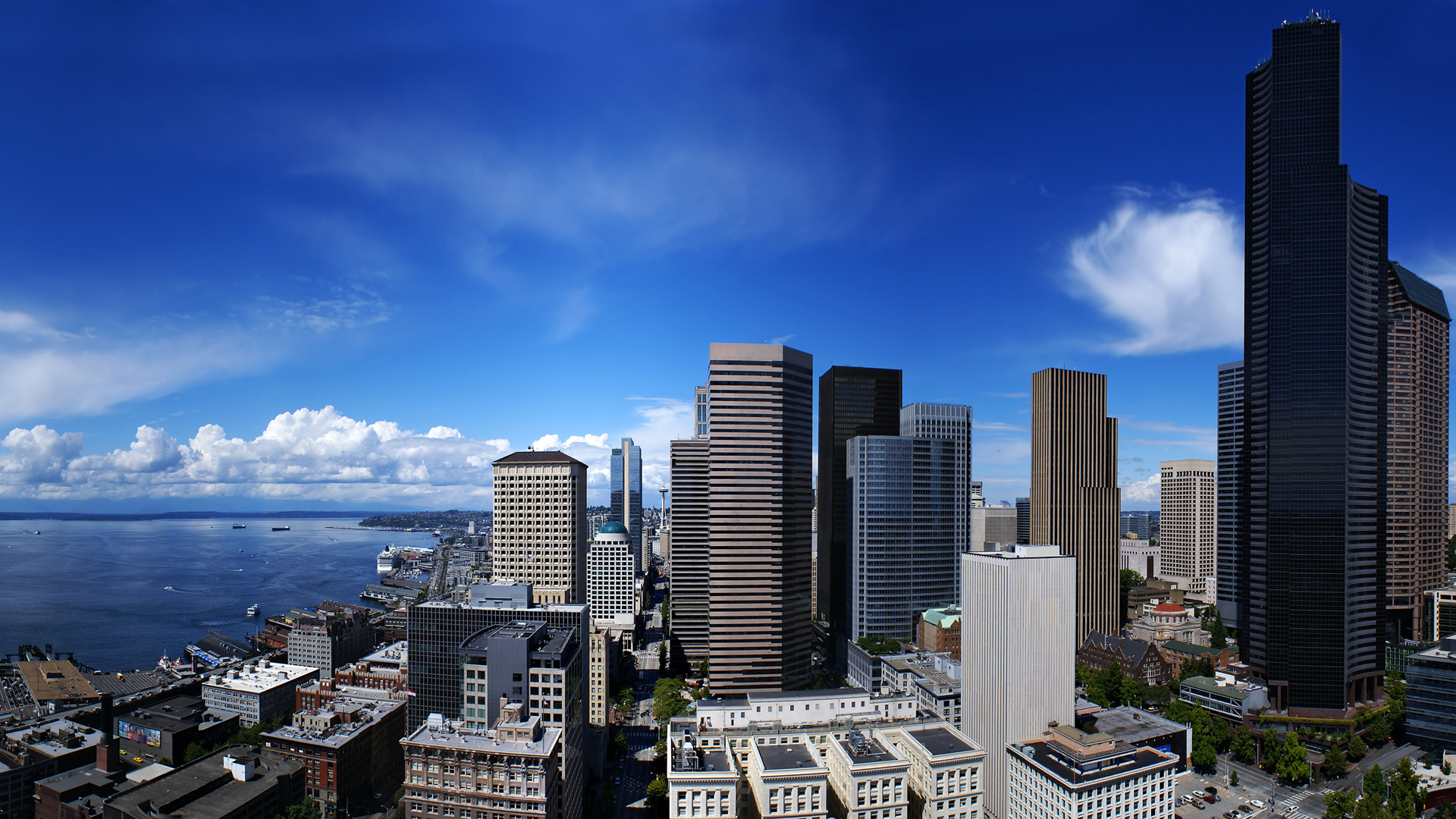 Seattle Skyline: Stunning HD Cityscape Beneath the Blue Sky