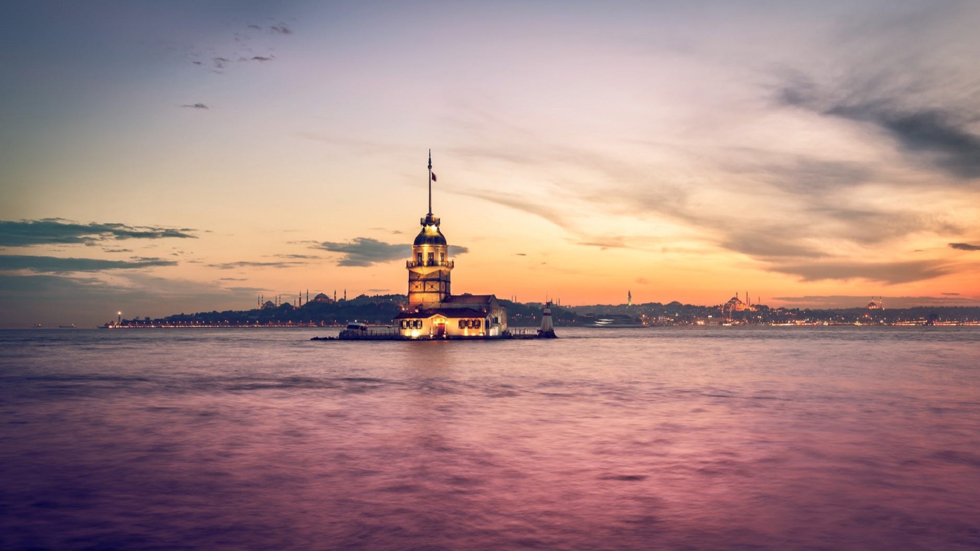 Istanbul, Turkey, Maidens Tower, Bosphorus, Sea, Building, Sunset, City, Kız Kulesi Wallpaper HD / Desktop and Mobile Background
