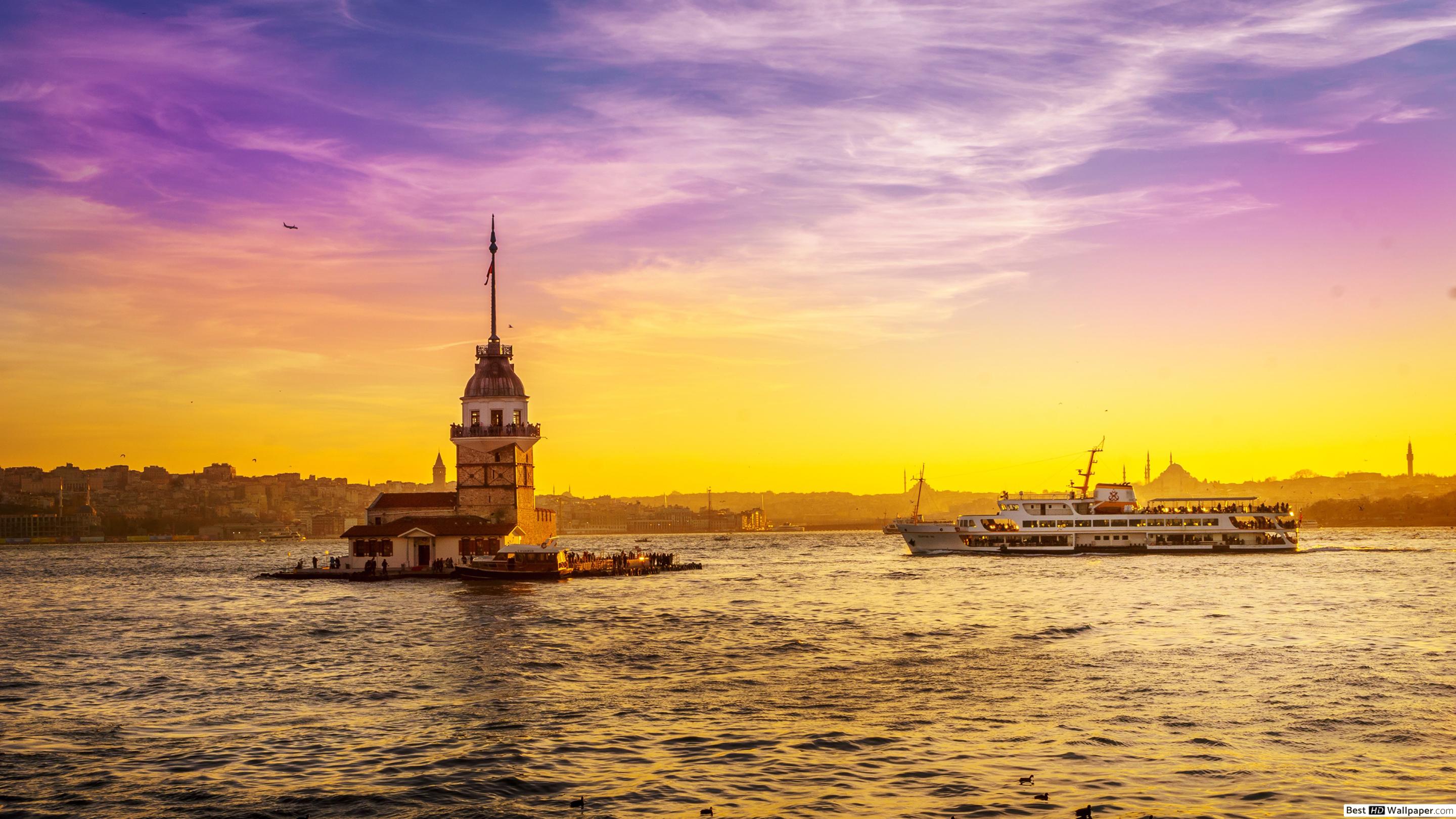 Maiden's Tower and Istanbul HD wallpaper download