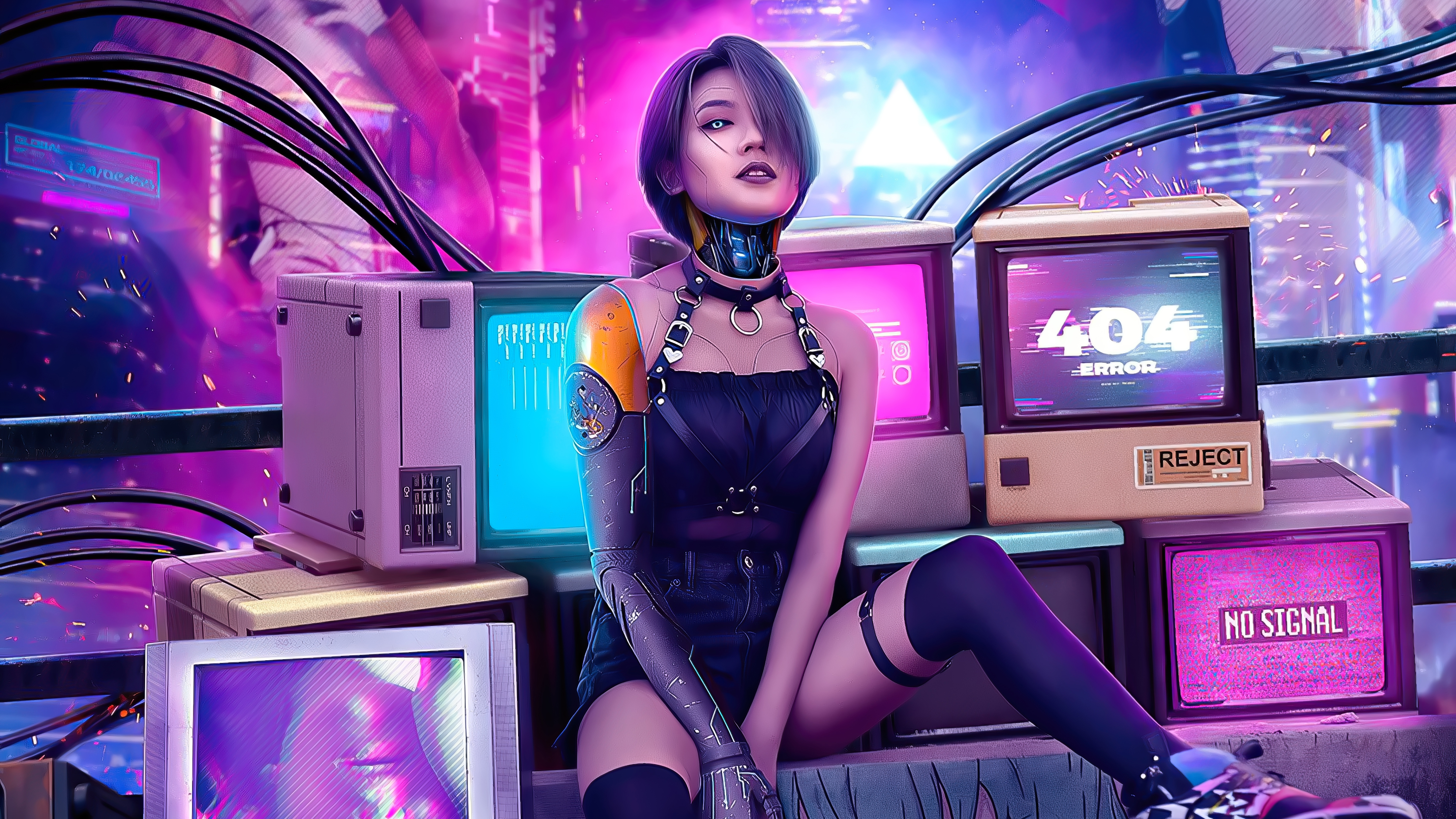Cyberpunk Girl Retro Art 4k, HD Artist, 4k Wallpaper, Image, Background, Photo and Picture