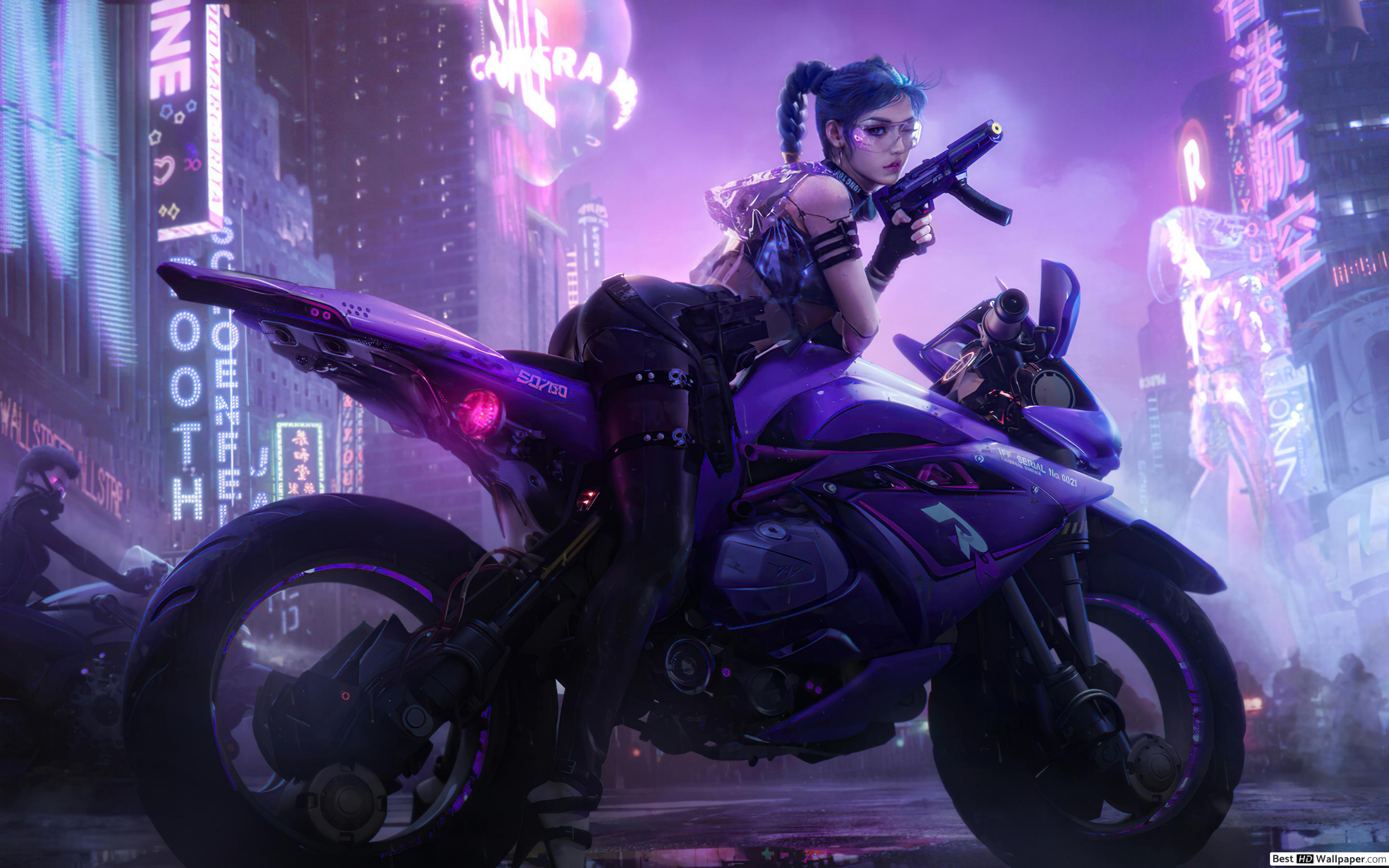 Cyborg Biker Girl (Cyberpunk Art) HD wallpaper download