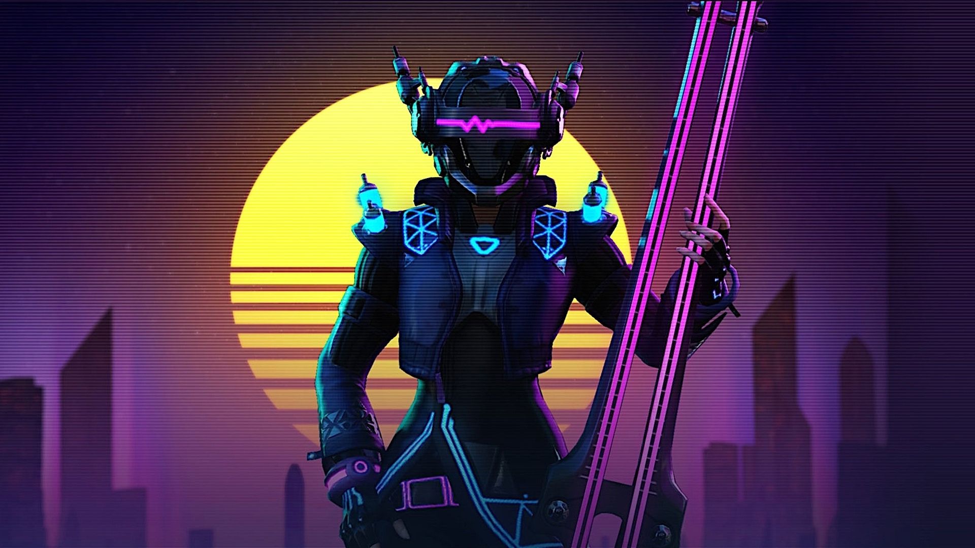 Desktop wallpaper girl warrior, armour suit, cyberpunk, digital art, HD image, picture, background, fff7cd