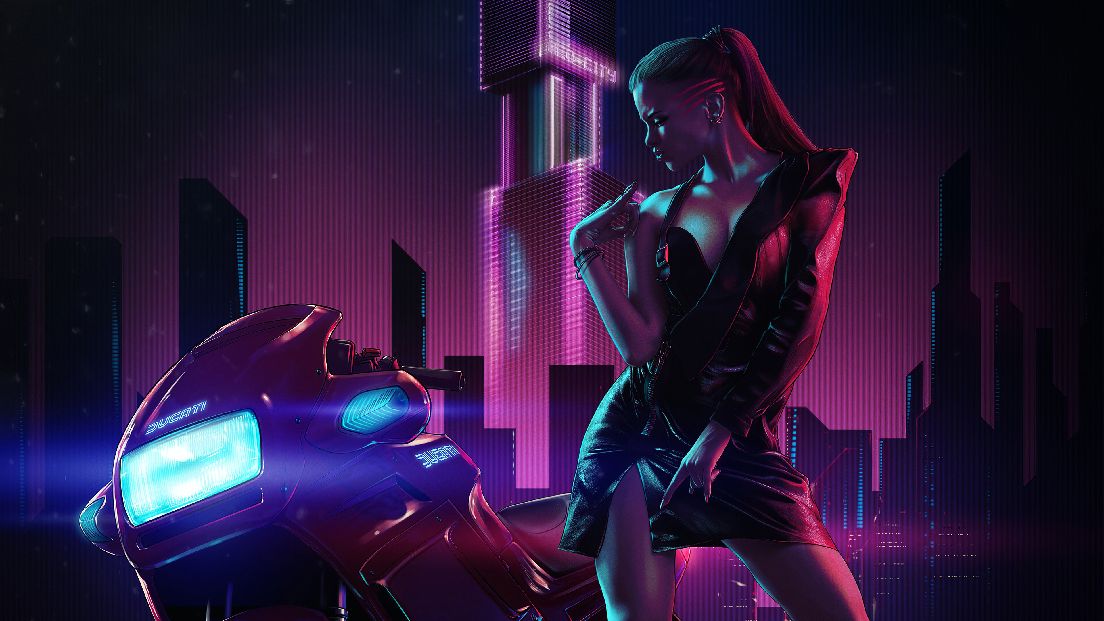 Cyberpunk Girl With Ducati 4k, HD Artist, 4k Wallpaper, Image, Background, Photo and Picture