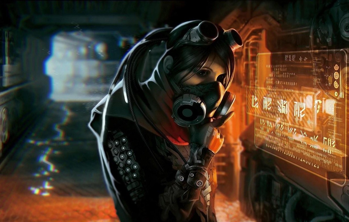 Photo Wallpaper Girl, Art, Sci Fi, Cyberpunk, Ultra Girl Gas Mask