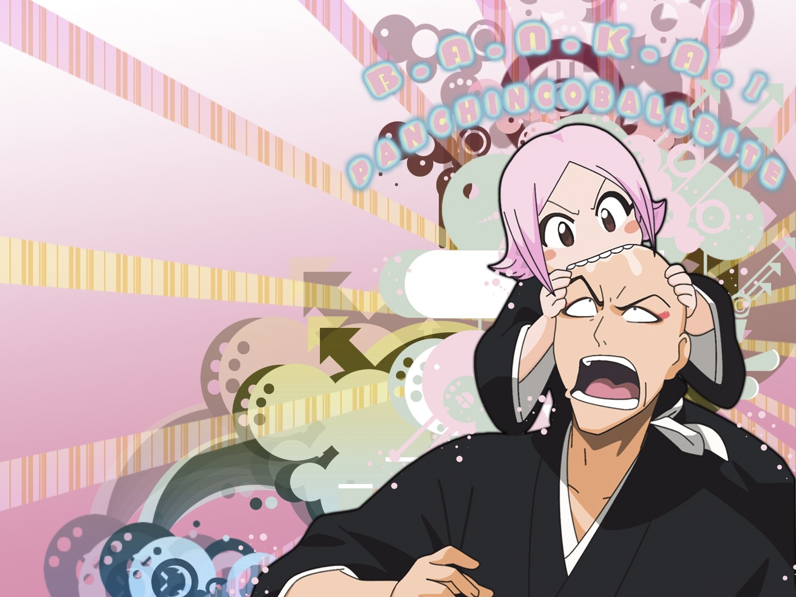 text bleach vector funny anime ikkaku madarame bald biting yachiru kusajishi children 1600x1200 w High Quality Wallpaper, High Definition Wallpaper