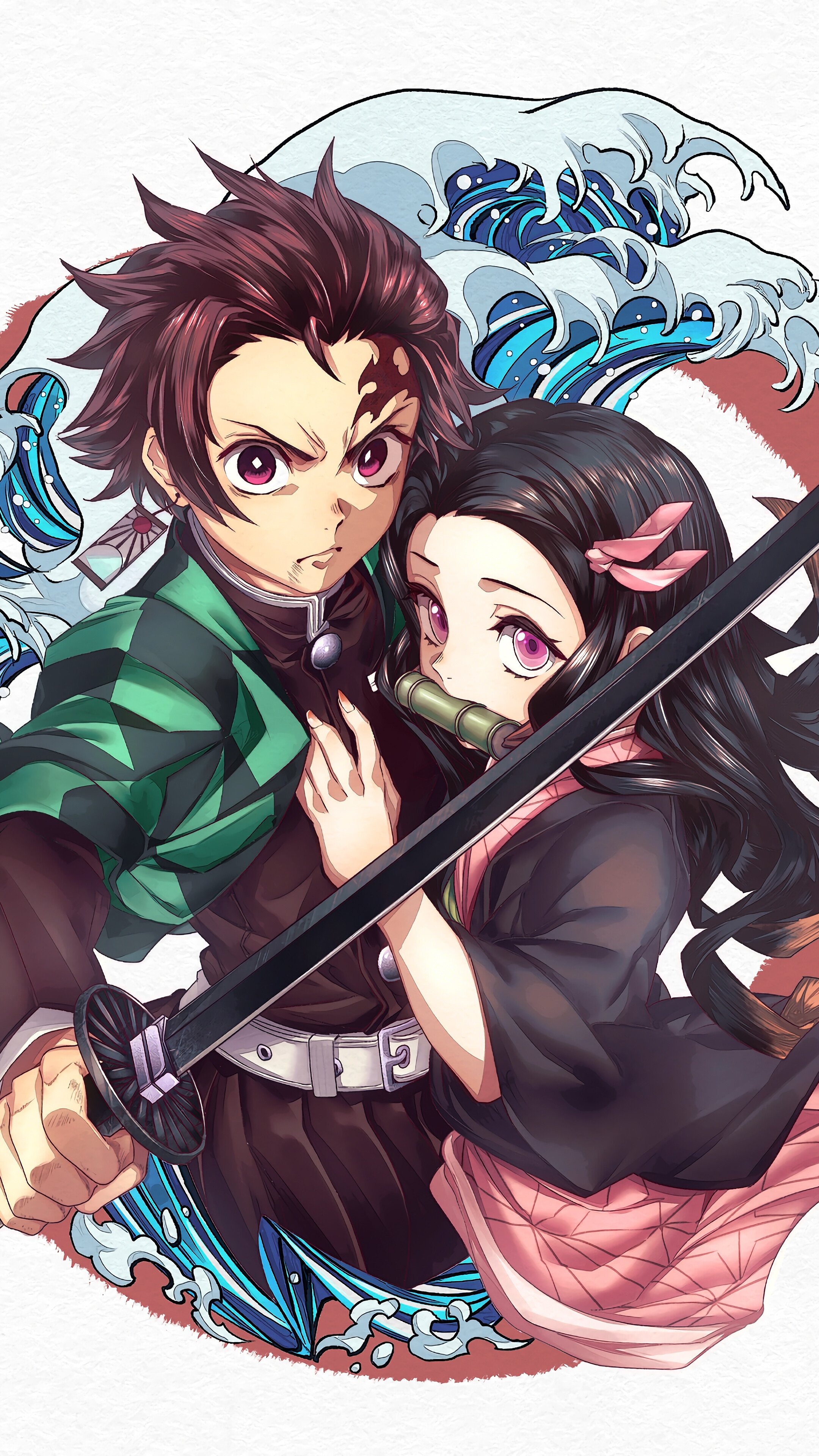 Tanjiro and nezuko, demon, kimetsu, no, slayer, yaiba, HD phone wallpaper