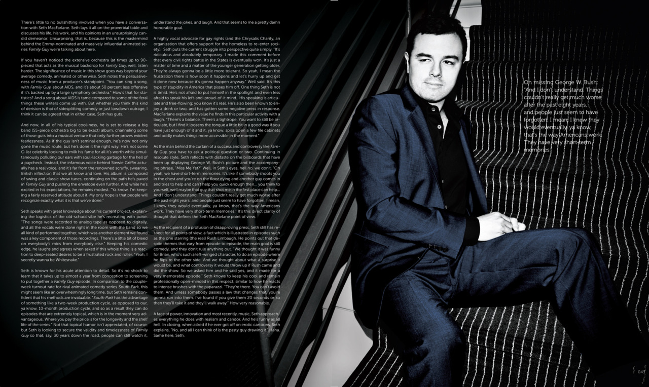 Seth MacFarlane in the Spring 2011 Issue of New York Moves Magazine MacFarlane Photo