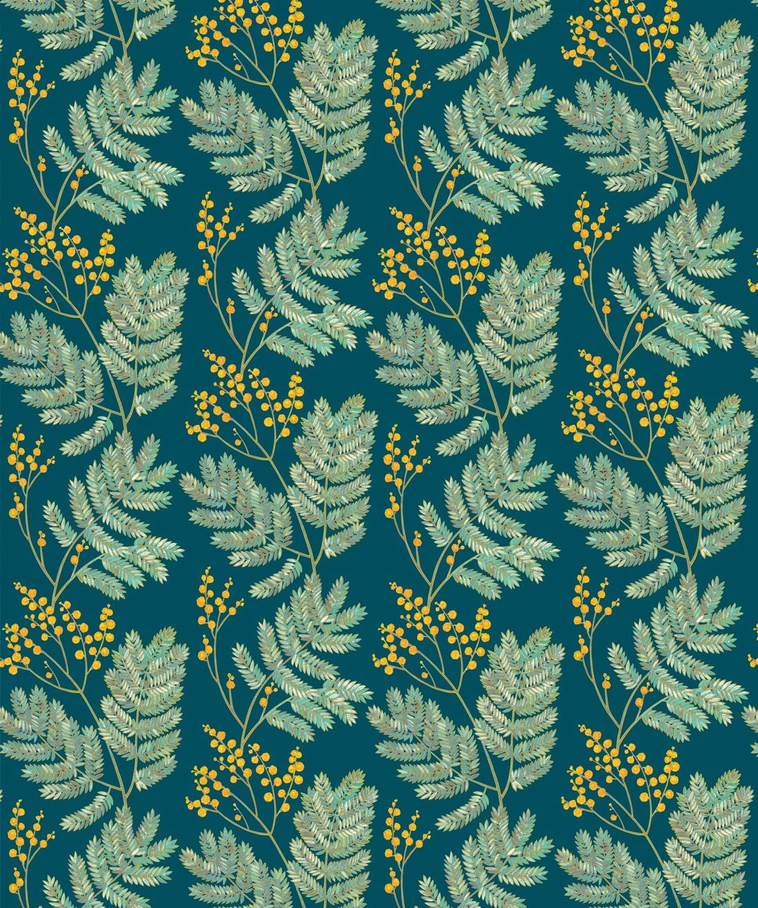Mimosa Wallpaper in Wattle Green from the Wallpaper Republic Collectio