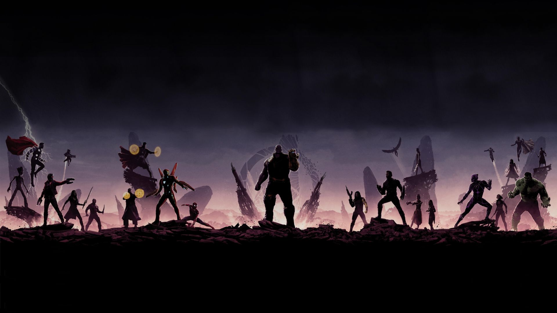 Desktop wallpaper avengers: infinity war, superhero, villain, thanos, silhouette, artwork, HD image, picture, background, 50d254
