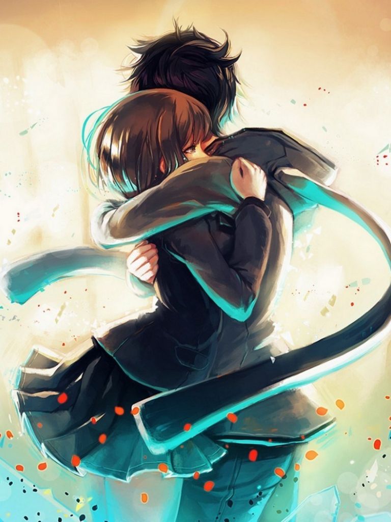 Download Lesbian Anime Hugging At Night Wallpaper | Wallpapers.com
