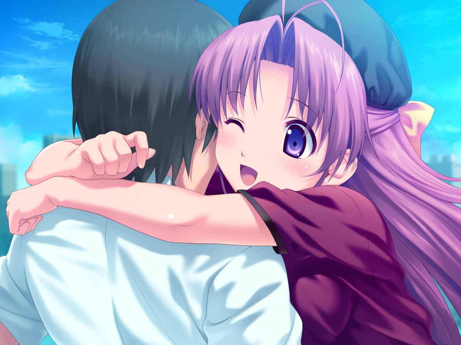 Wallpaper Romantic Hugging Cute Anime Couples