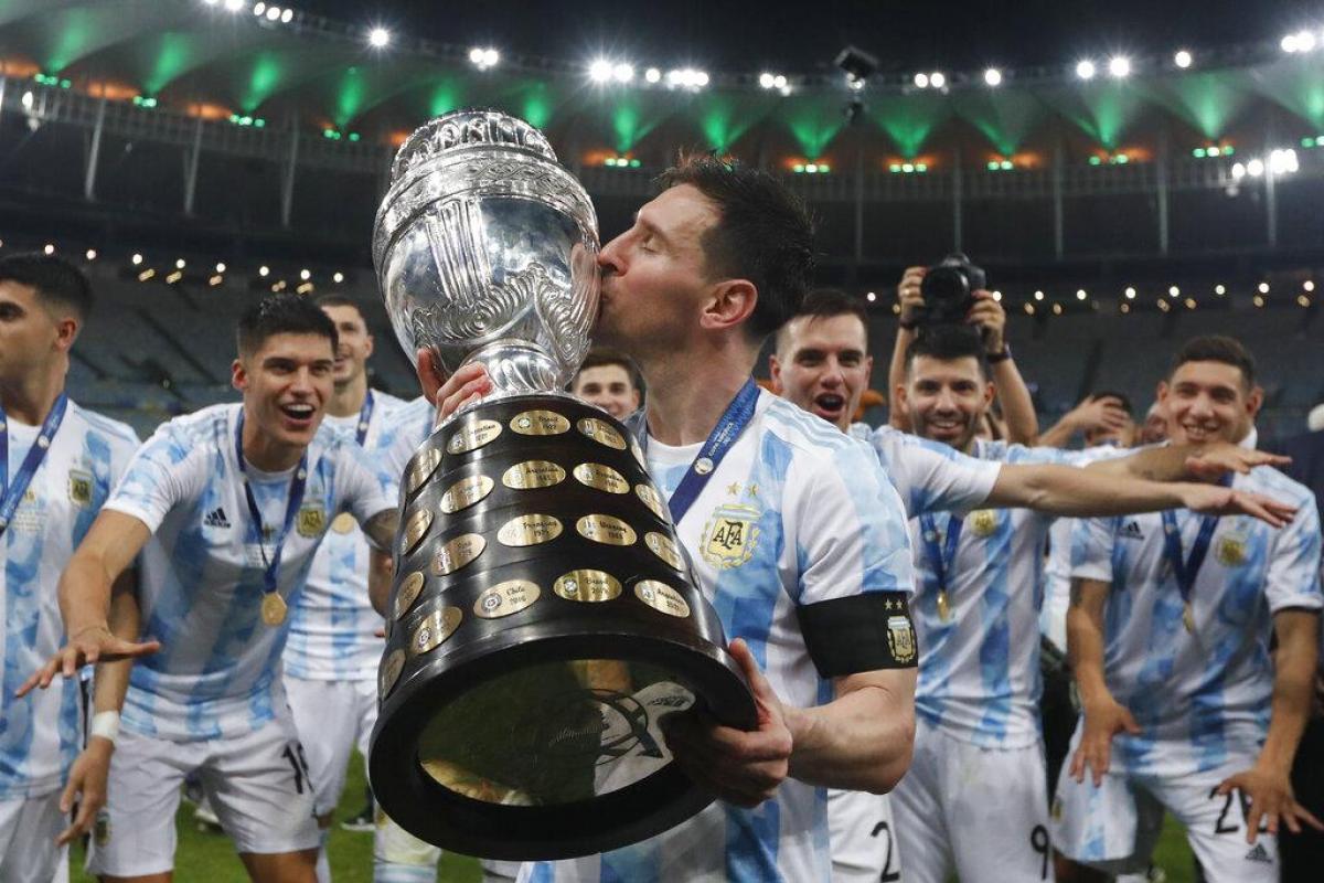 Download wallpapers Lionel Messi Argentina national football team Copa  America cup Messi with cup 2021 Copa America winners blue stone  background grunge art football for desktop free Pictures for desktop free