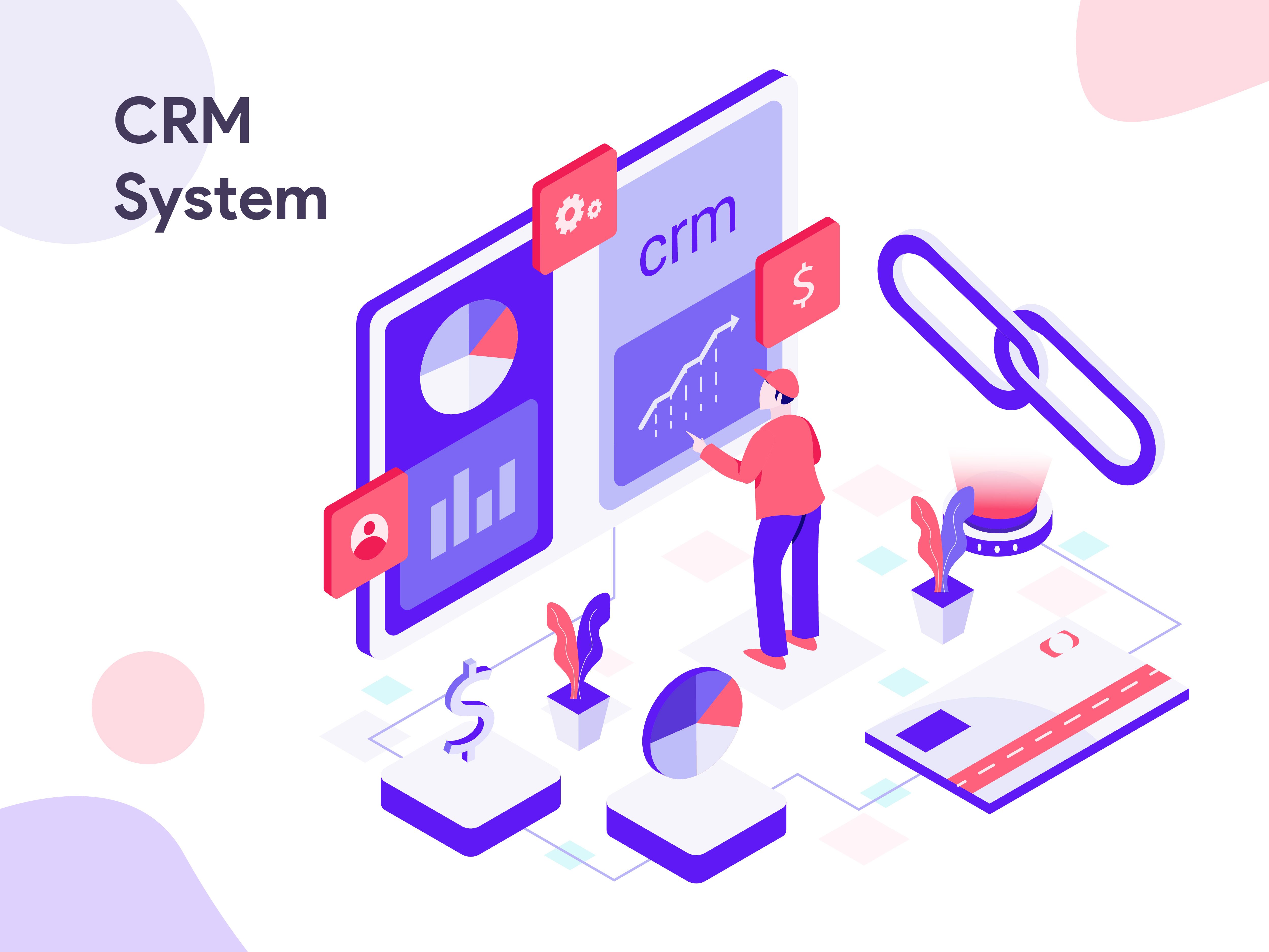 Download CRM System Isometric Illustration. Modern flat design style for website and mobile website.. Isometric illustration, Crm system, Flat design illustration