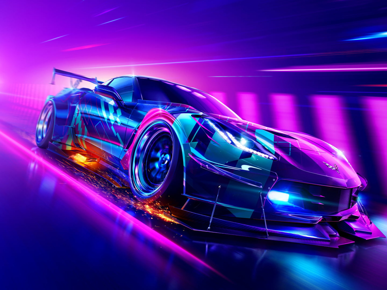Wallpaper Car, neon, Chevrolet Corvette, race cars • Wallpaper For You HD Wallpaper For Desktop & Mobile