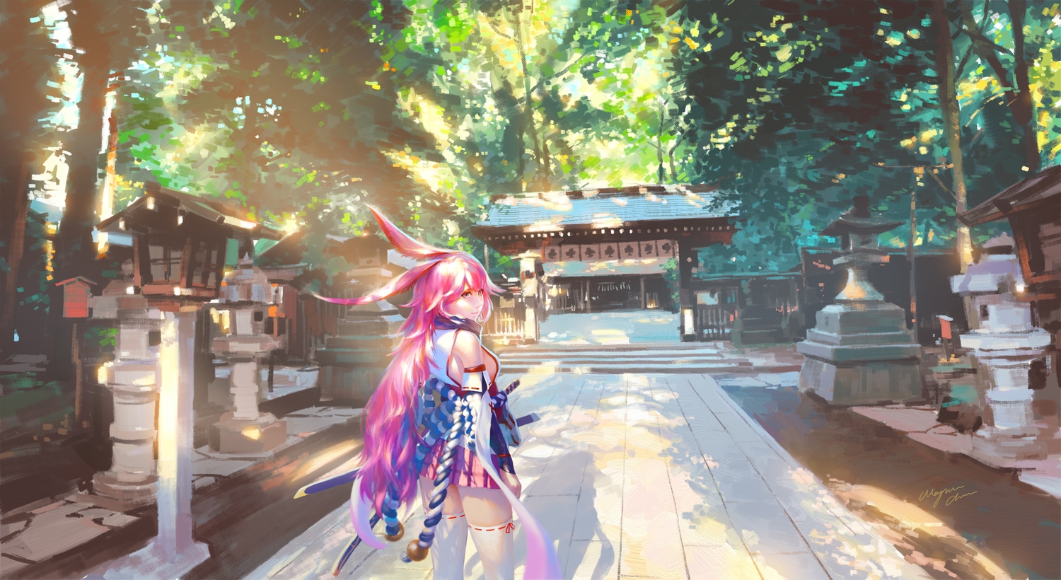 animal ears bunny ears honkai impact japanese clothes katana miko pink hair shrine sword wayne chan weapon yae sakura (benghuai xueyuan). konachan.com.com Anime Wallpaper