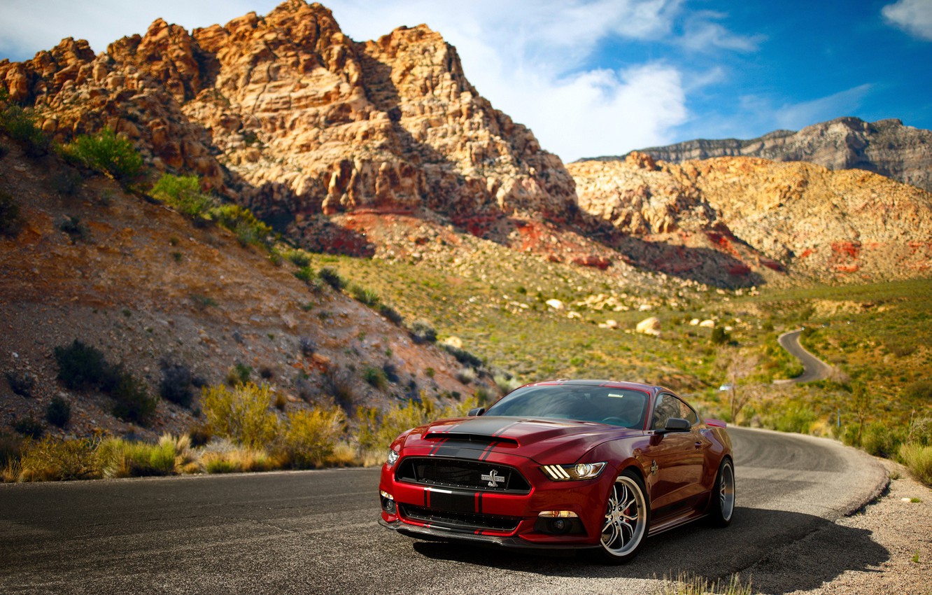 Wallpaper road, the sky, mountains, rocks, Mustang, Ford, Shelby, Super Snake image for desktop, section ford
