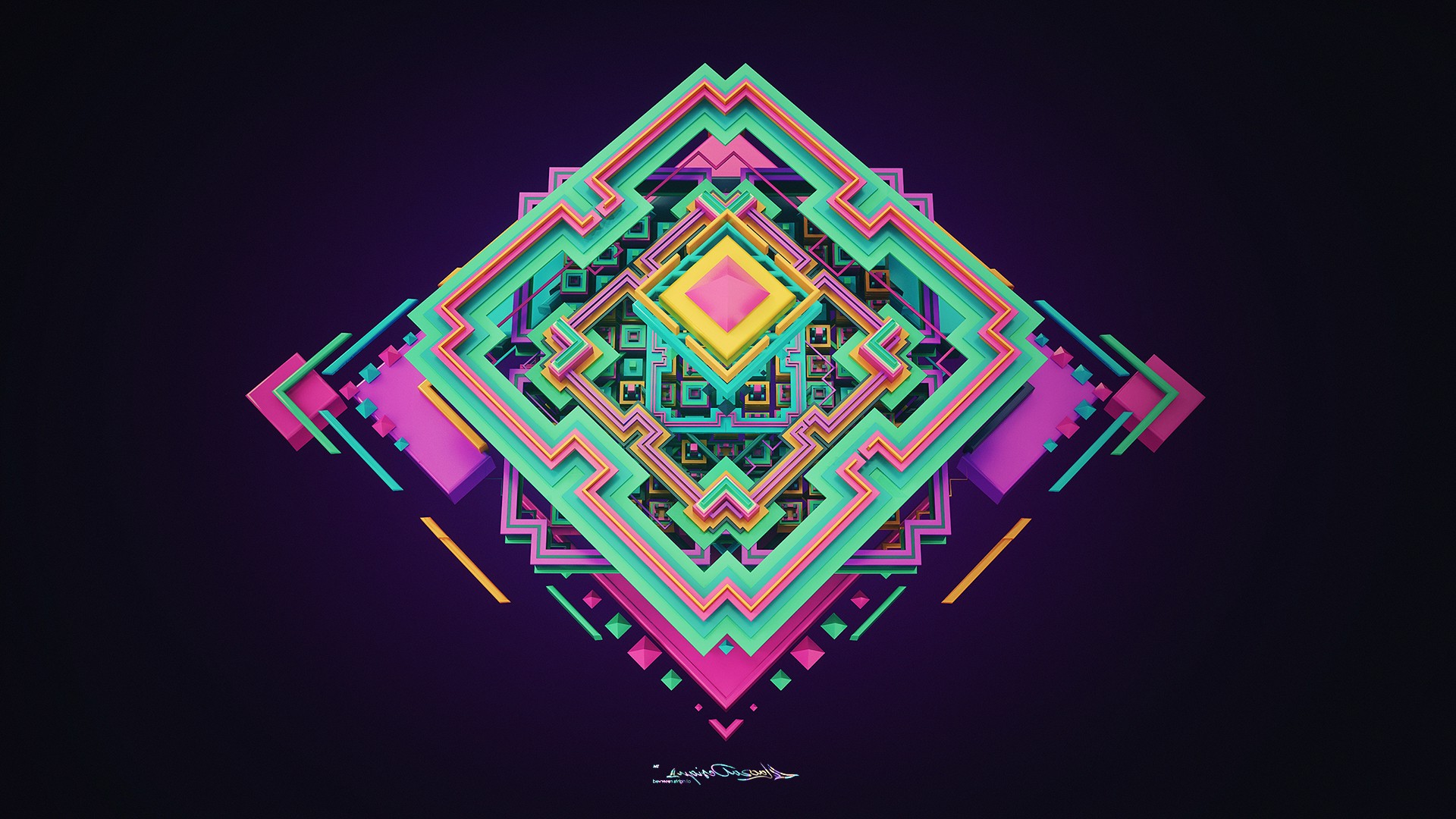 Wallpaper, colorful, fantasy art, abstract, symmetry, graphic design, triangle, pattern, pink, magenta, line, graphics, 1920x1080 px, computer wallpaper, fractal art, font 1920x1080
