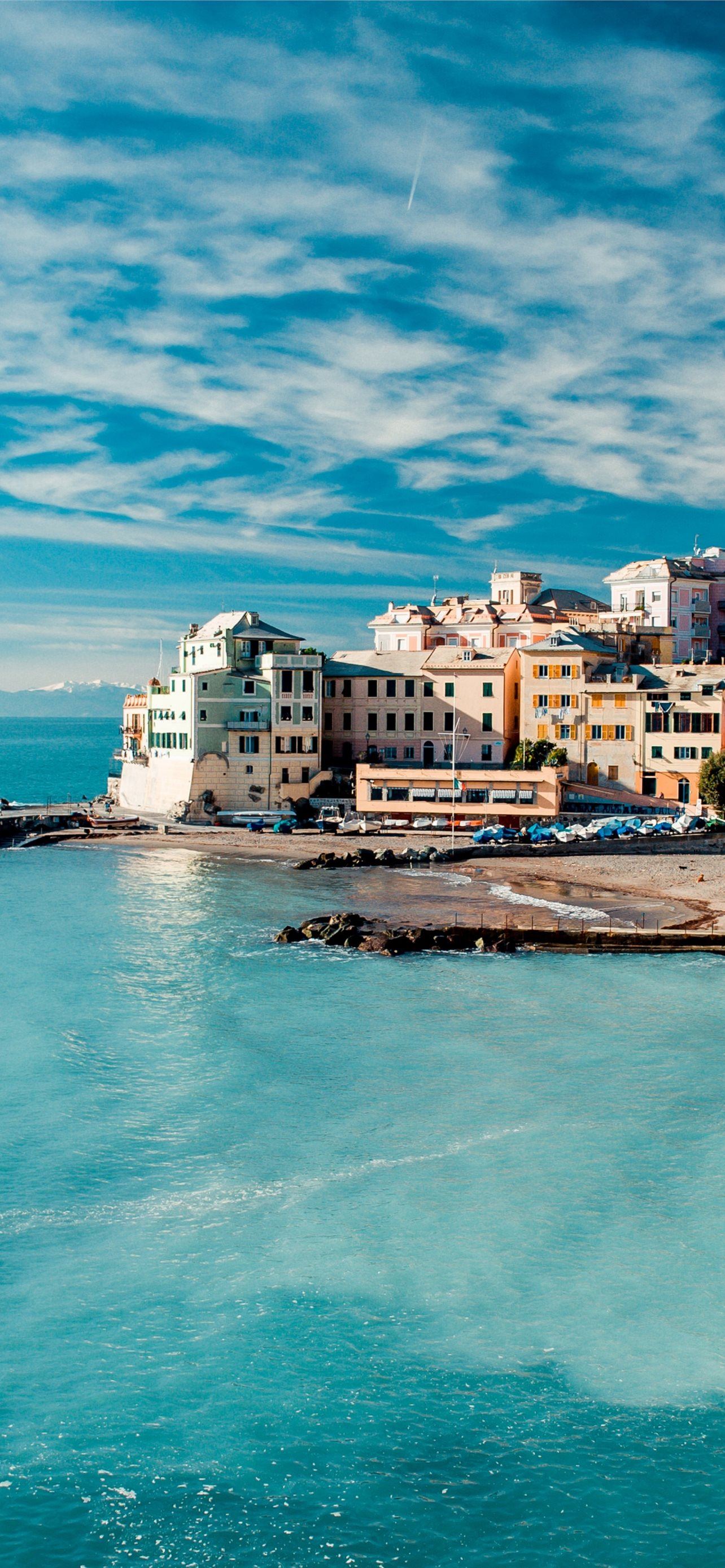 Italy coast 5k 4k 8k Tyrrhenian Sea houses sky clo. iPhone Wallpaper Free Download