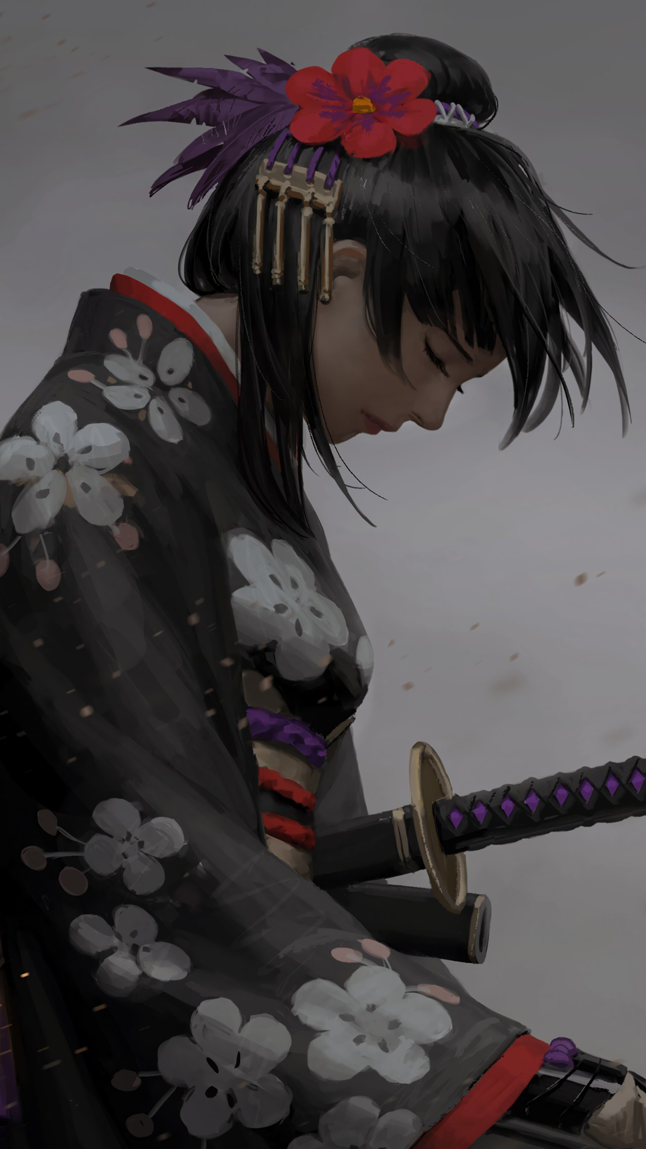 Samurai, Girl, Katana, Fantasy, 4K phone HD Wallpaper, Image, Background, Photo and Picture HD Wallpaper