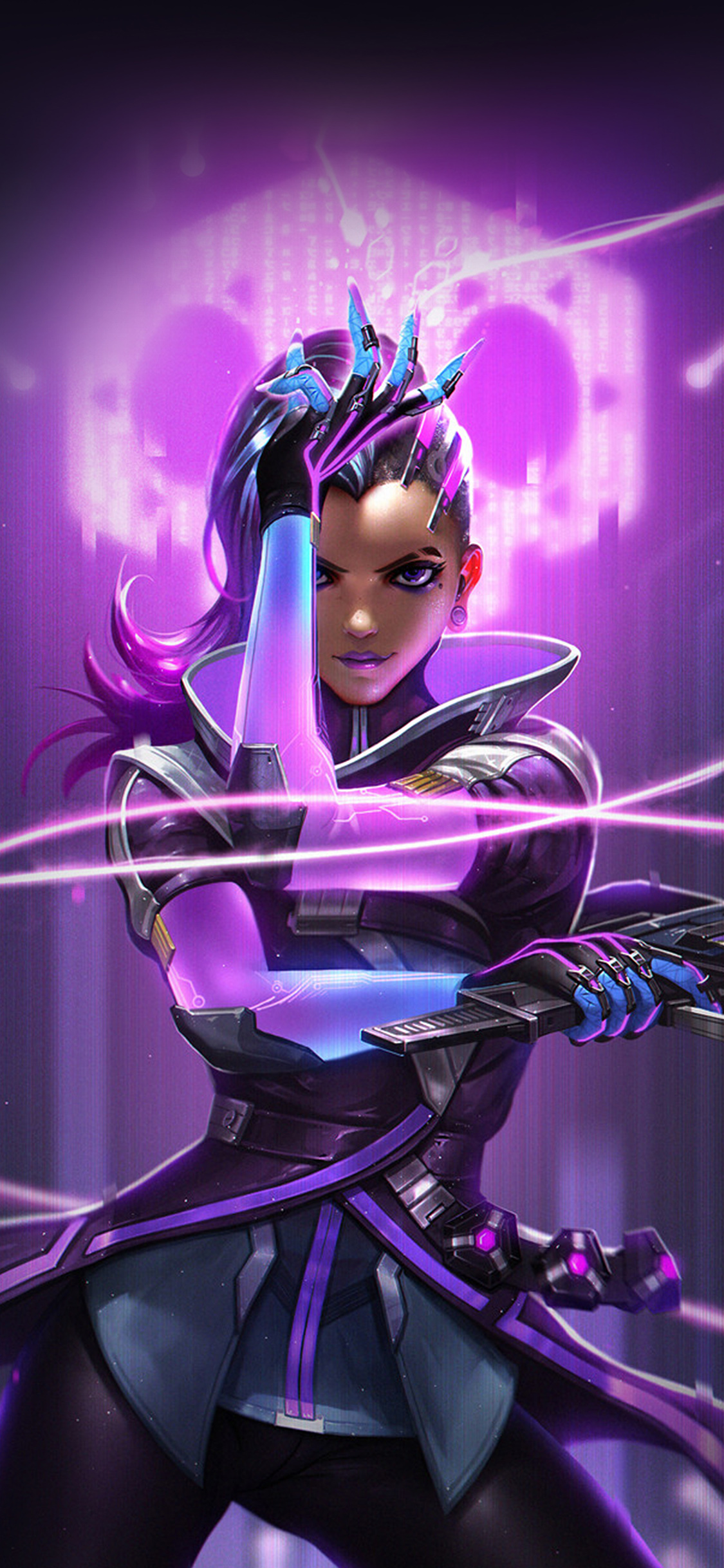 iPhone X wallpaper. liang xing overwatch sombra purple game hero illustration art