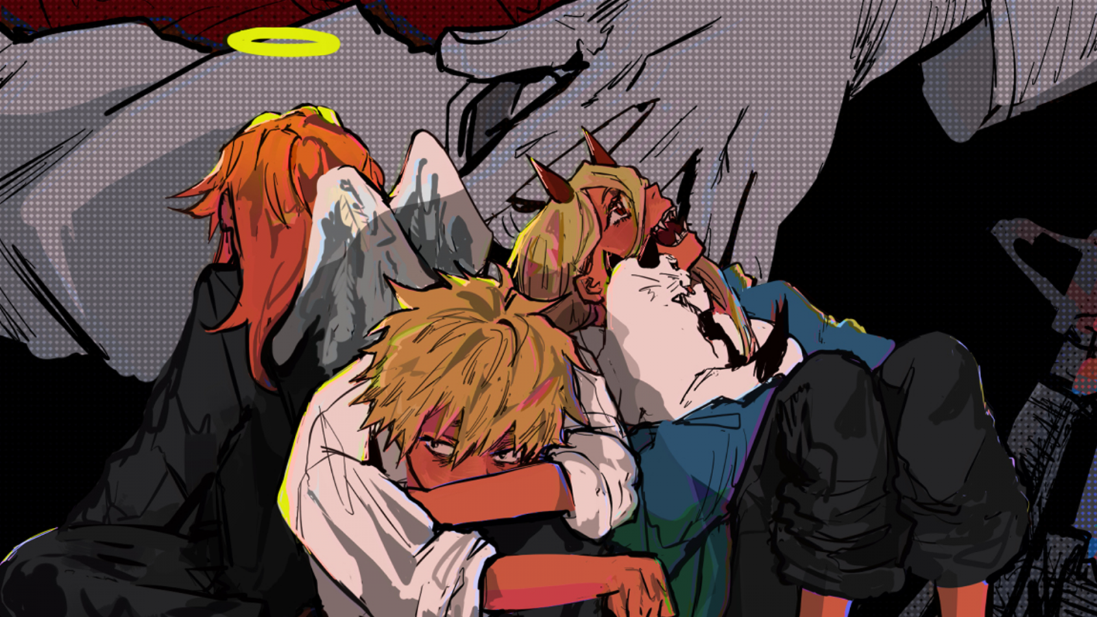 Wallpaper, manga, Chainsaw Man, artwork, tie, Angel Devil, Denji Chainsaw Man, Power Chainsaw Man 1920x1080