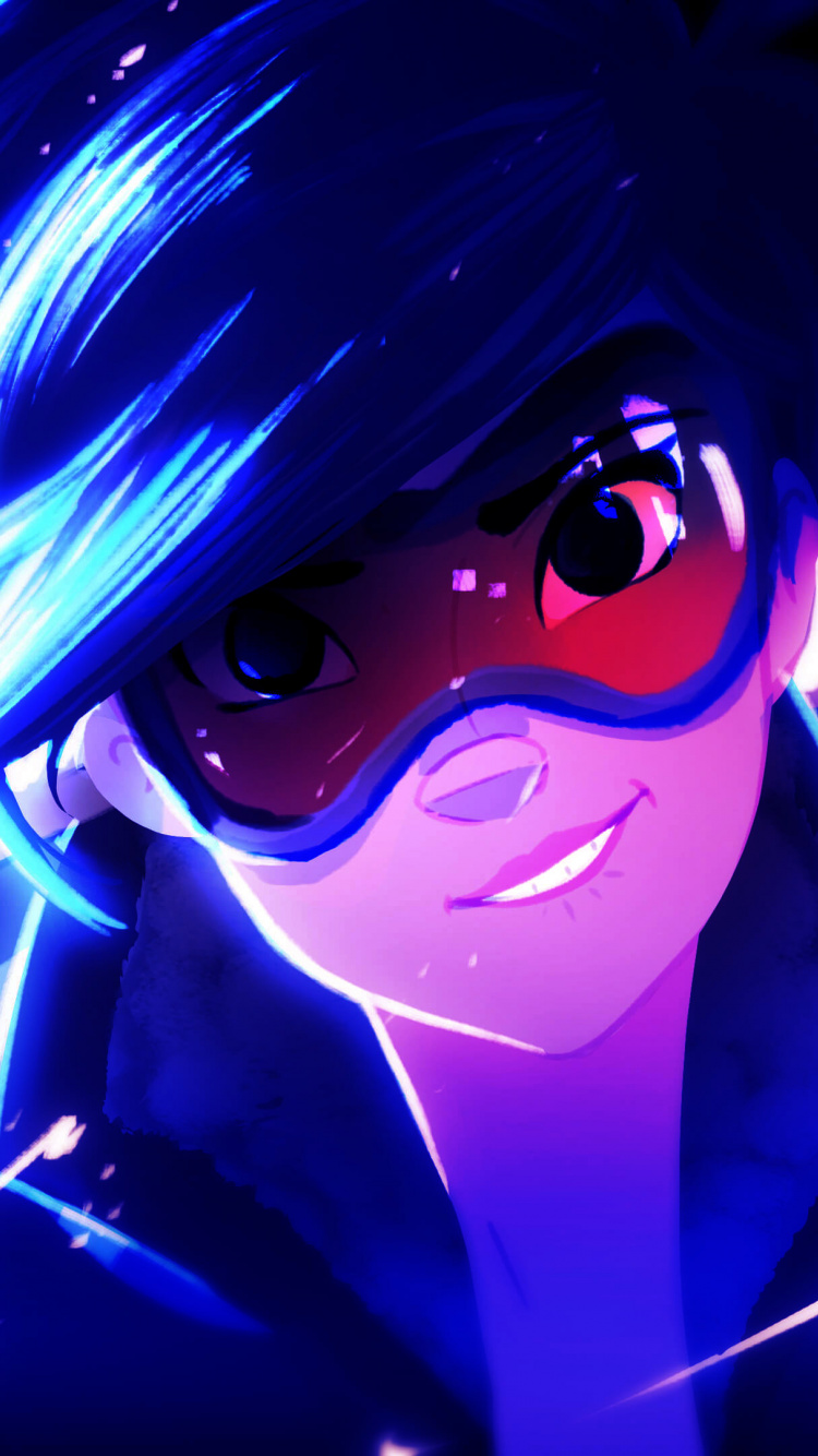 Download Tracer, overwatch, smile, art wallpaper, 750x1334, iphone 7, iPhone 8