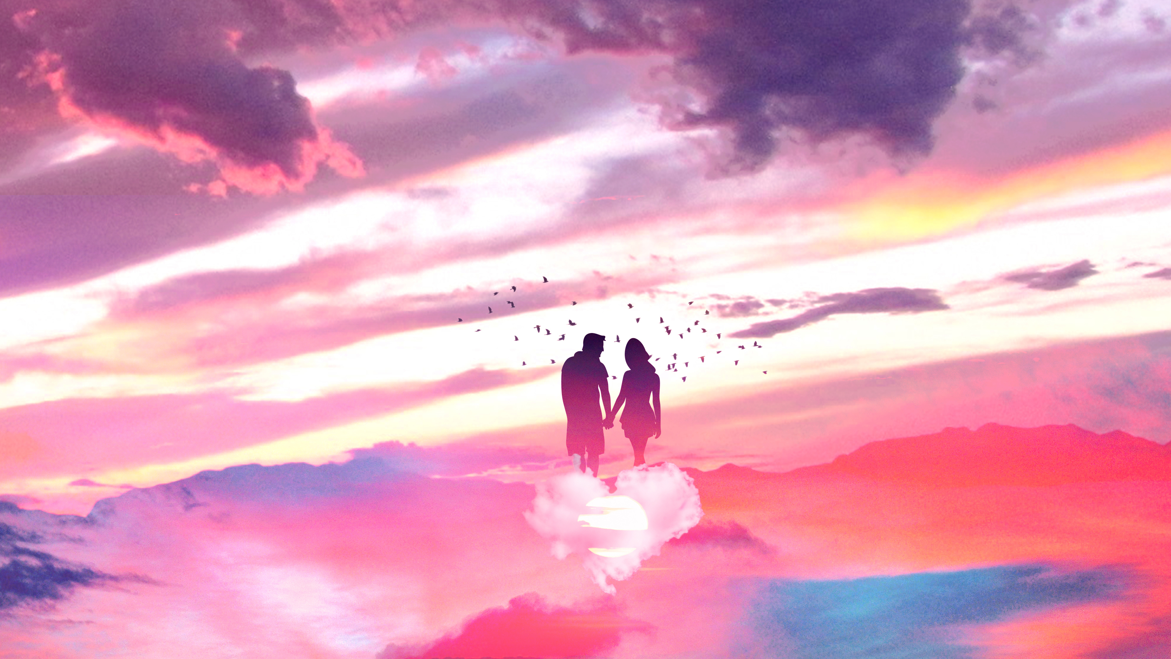 Romantic Couple Silhouette Lovers Sky Scenery 4K Wallpaper iPhone HD Phone  4370f