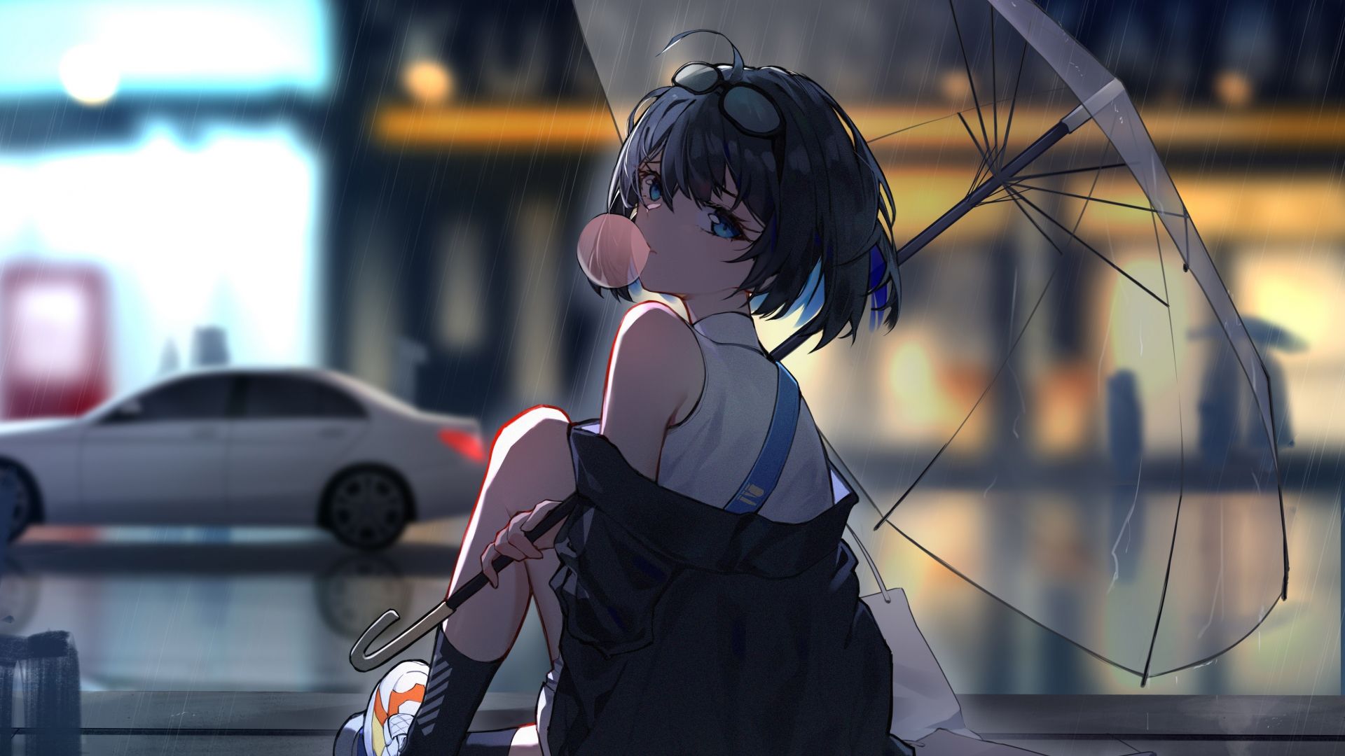 Enjoying rain, anime girl wallpaper, HD image, picture, background, 5b8d62