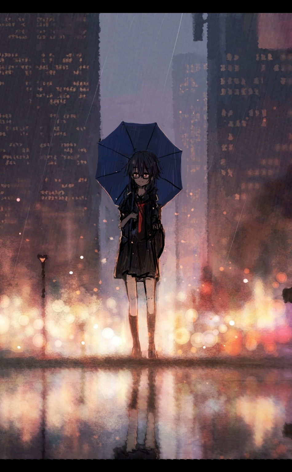 Girl, Anime, Outdoor, Rain, Cityscape, Original, Wallpaper Rain iPhone Background