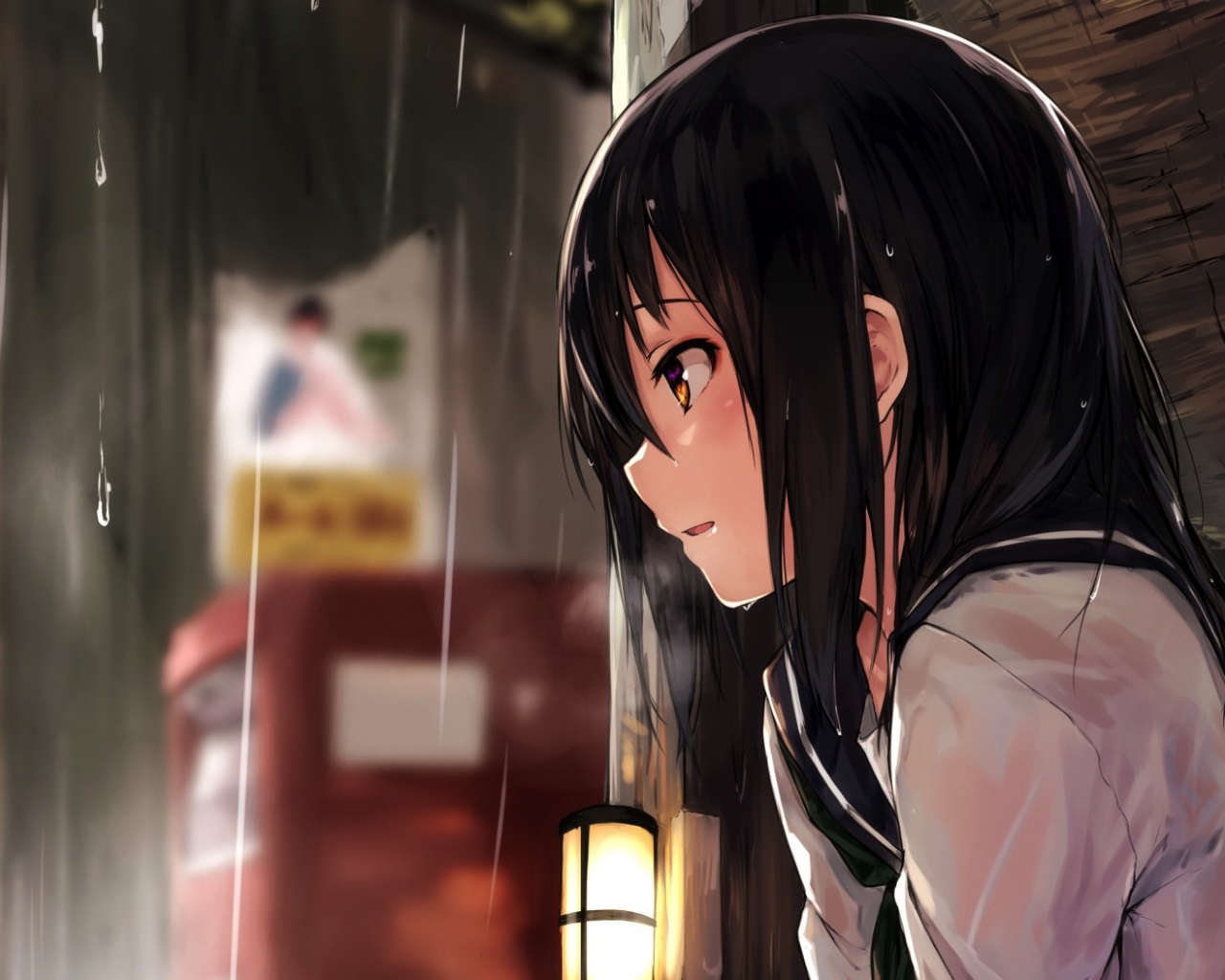 Desktop Wallpaper Anime Girl, Rain, School Dress, Original, HD Image, Picture, Background, 3c7c24