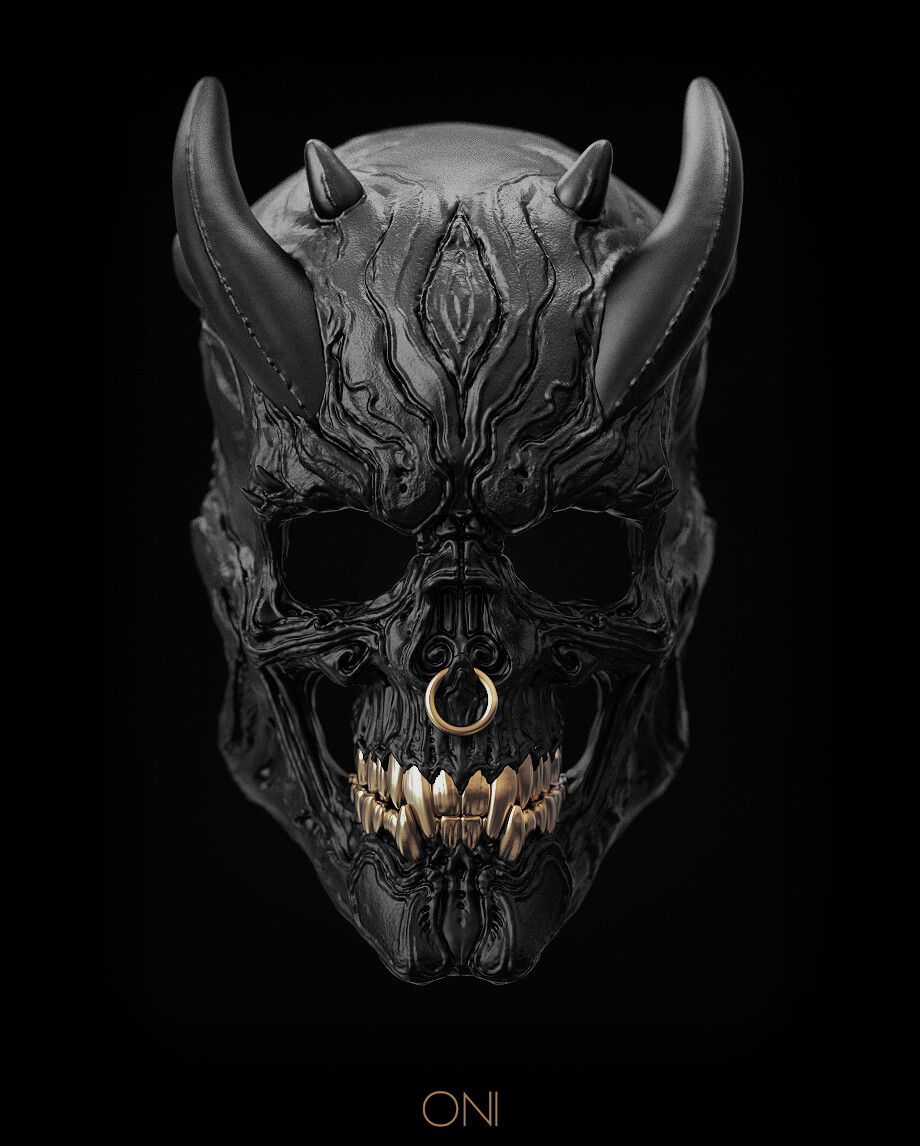 BLACK ONI- Artwork W6Zmww. Skull, Dark Fantasy Art, Skull Art