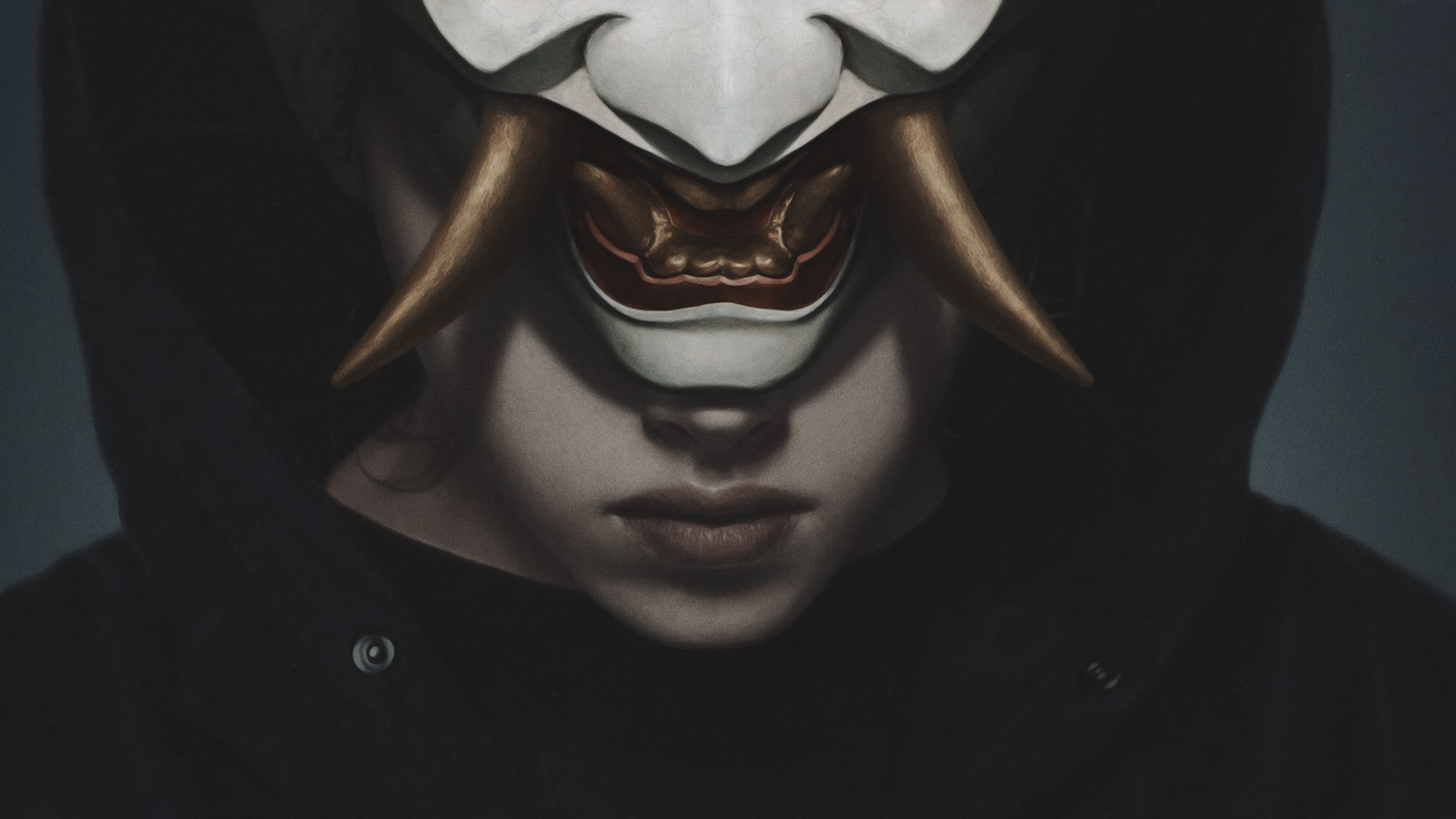 Wallpaper, oni mask, digital art, yuri shwedoff 2560x1440