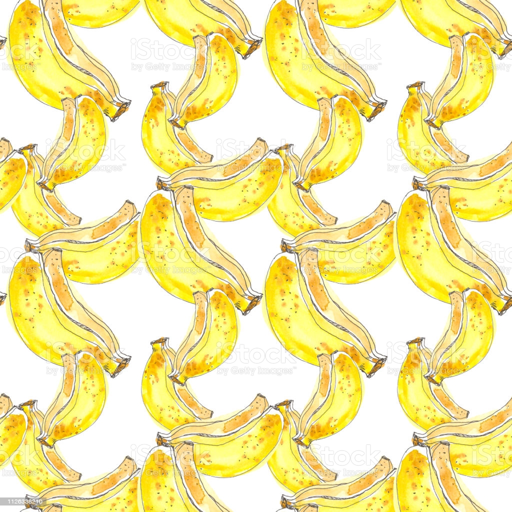 Seamless Tropical Fruits Pattern Exotic Background With Banana For Wallpaper Wrapping Paper Fabric Watercolor Hand Drawing Sketch Stock Illustration Image Now