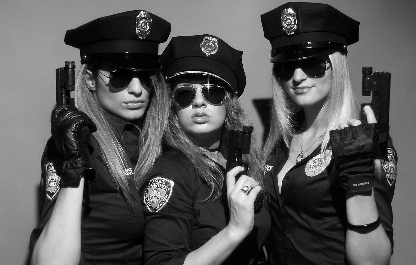 Wallpaper Police, Girls with guns, Three girls image for desktop, section девушки