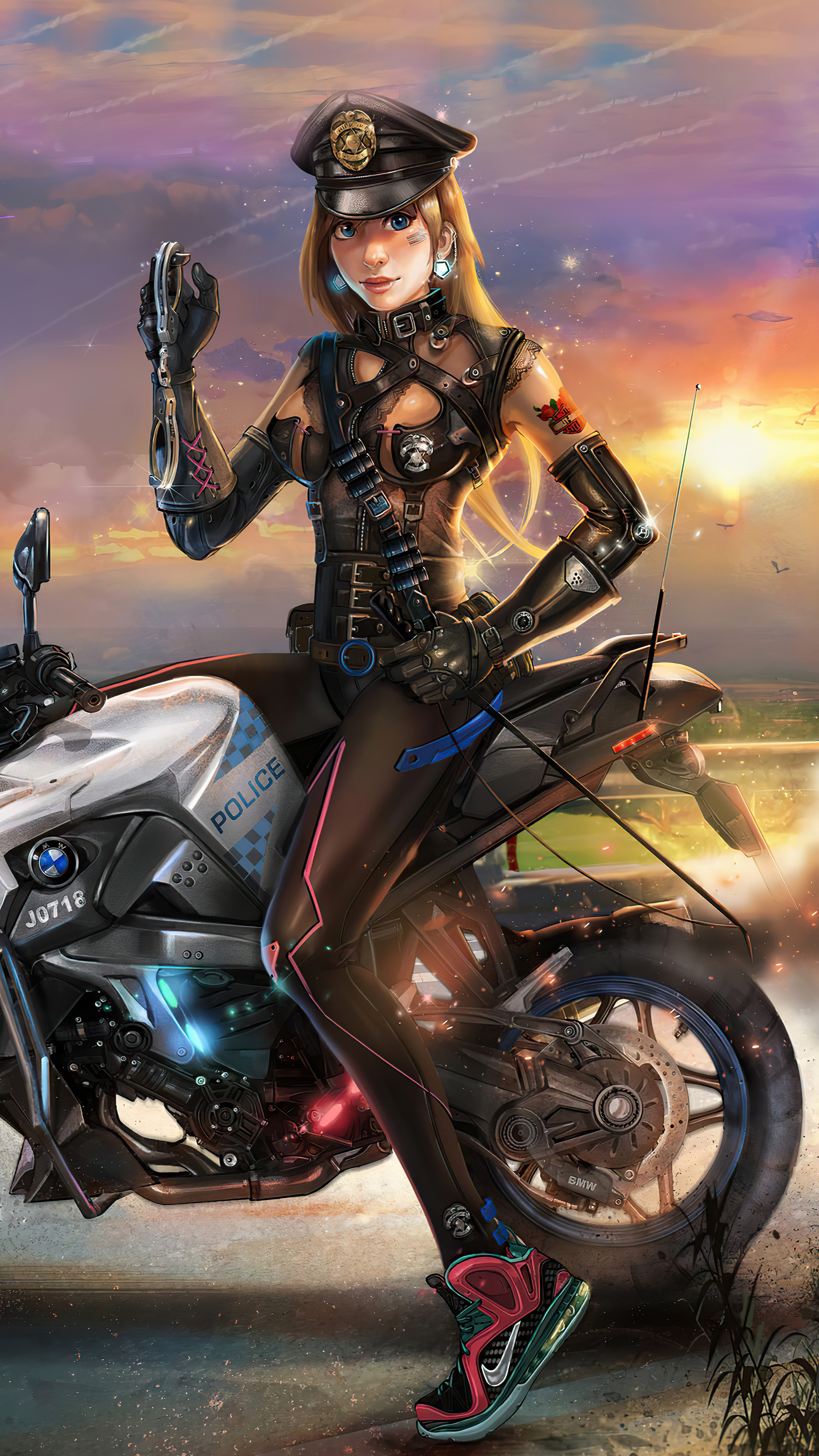 Cyber Police Girl On Bike 4k Sony Xperia X, XZ, Z5 Premium HD 4k Wallpaper, Image, Background, Photo and Picture
