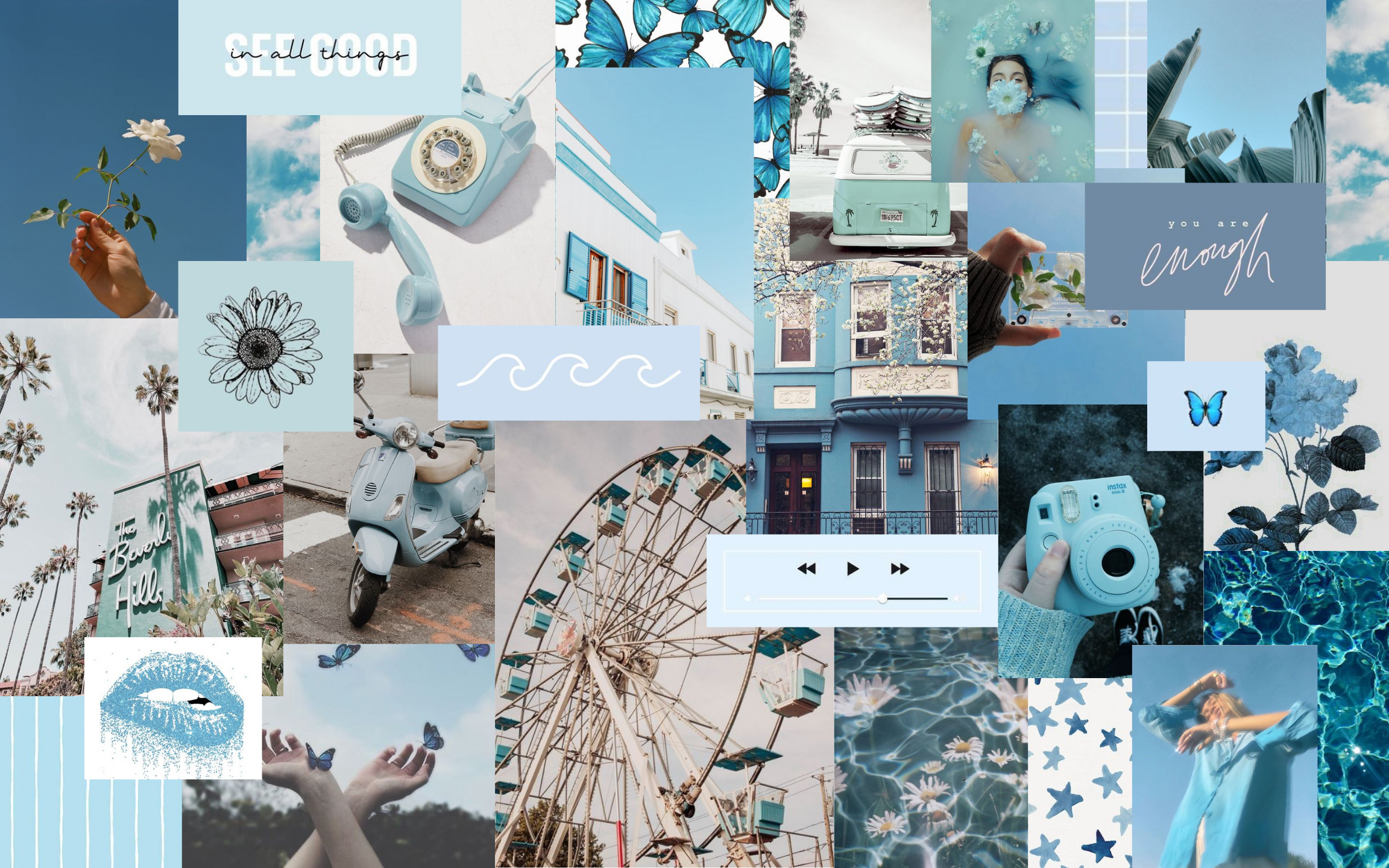 Baby Blue Collage Wallpaper Aesthetic Wallpaper For Laptop Blue