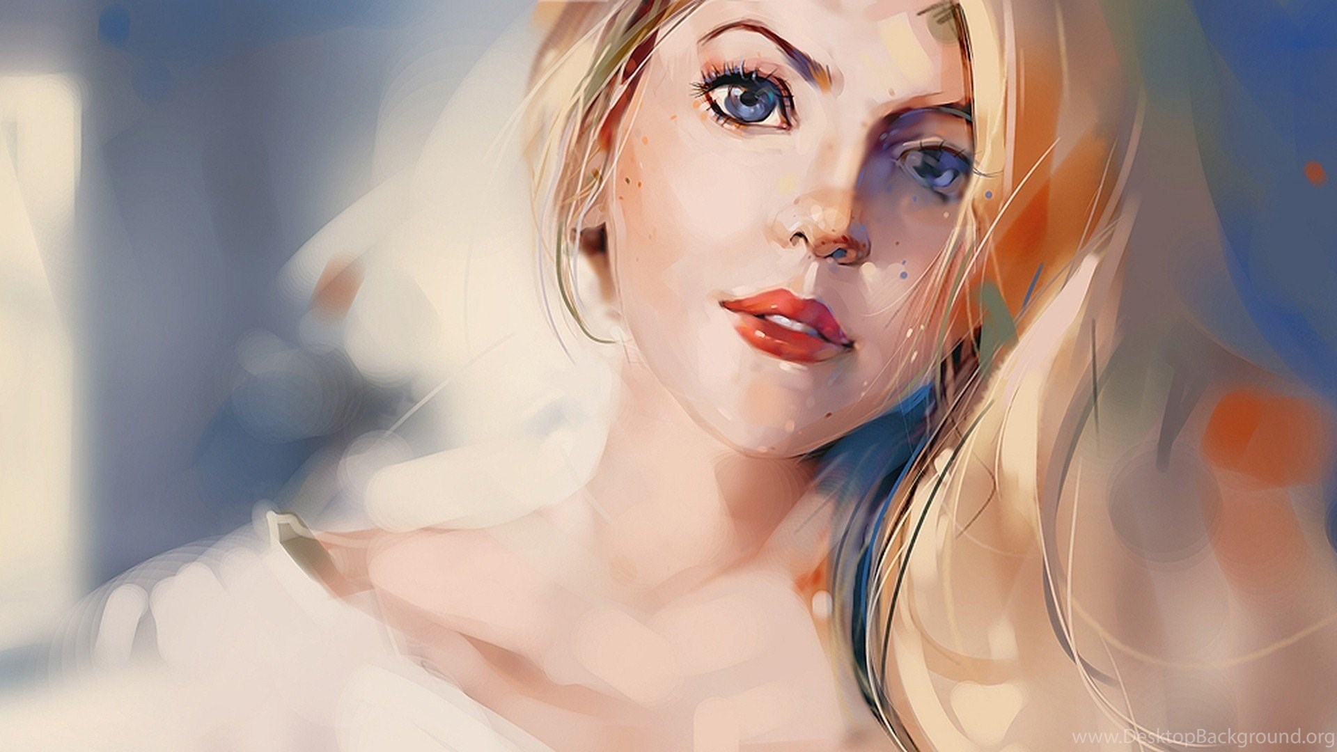 Girl Painting Deep Blue Eyes Wide HD Wallpaper OmWallpaper Desktop Background