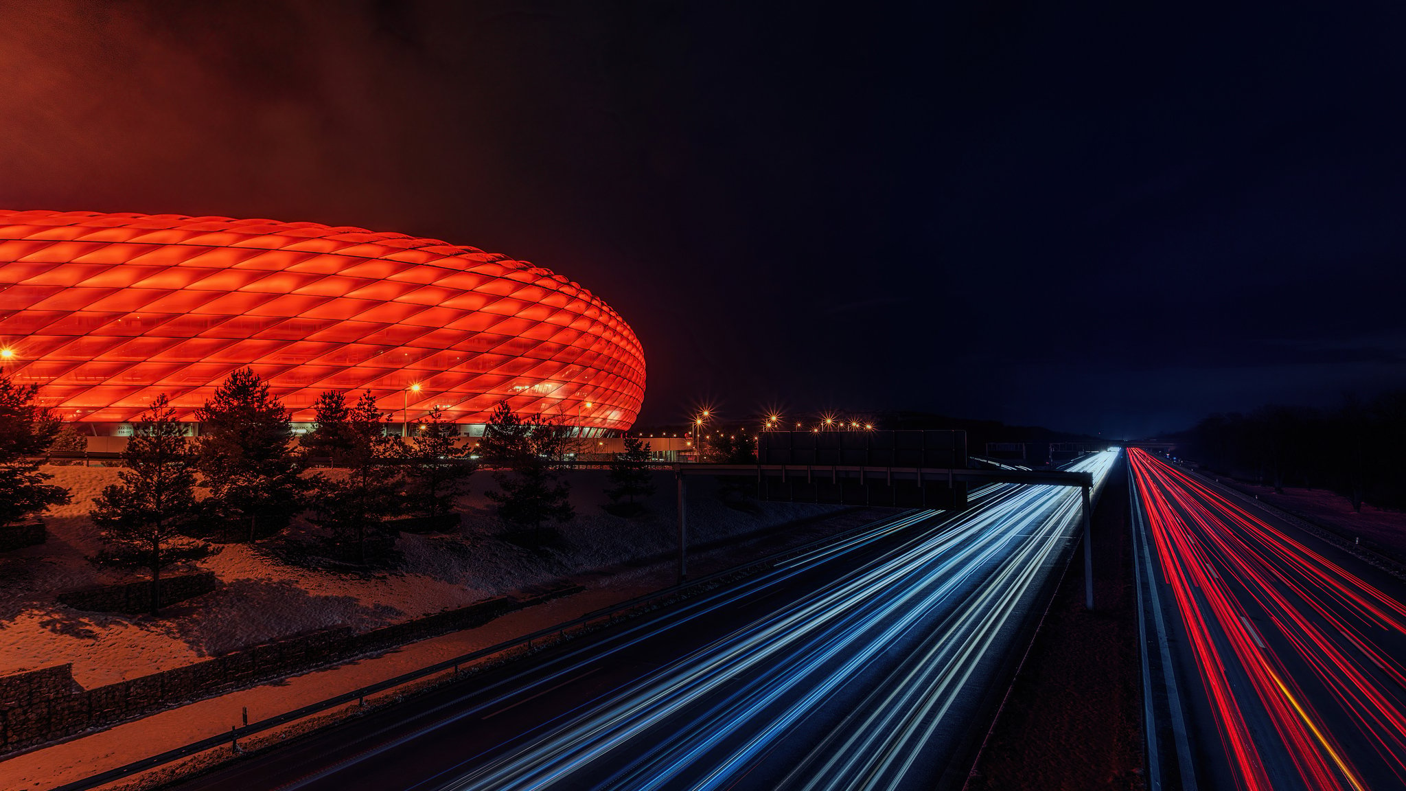 Munich Football Stadium At Night 2048x1152 Resolution HD 4k Wallpaper, Image, Background, Photo and Picture