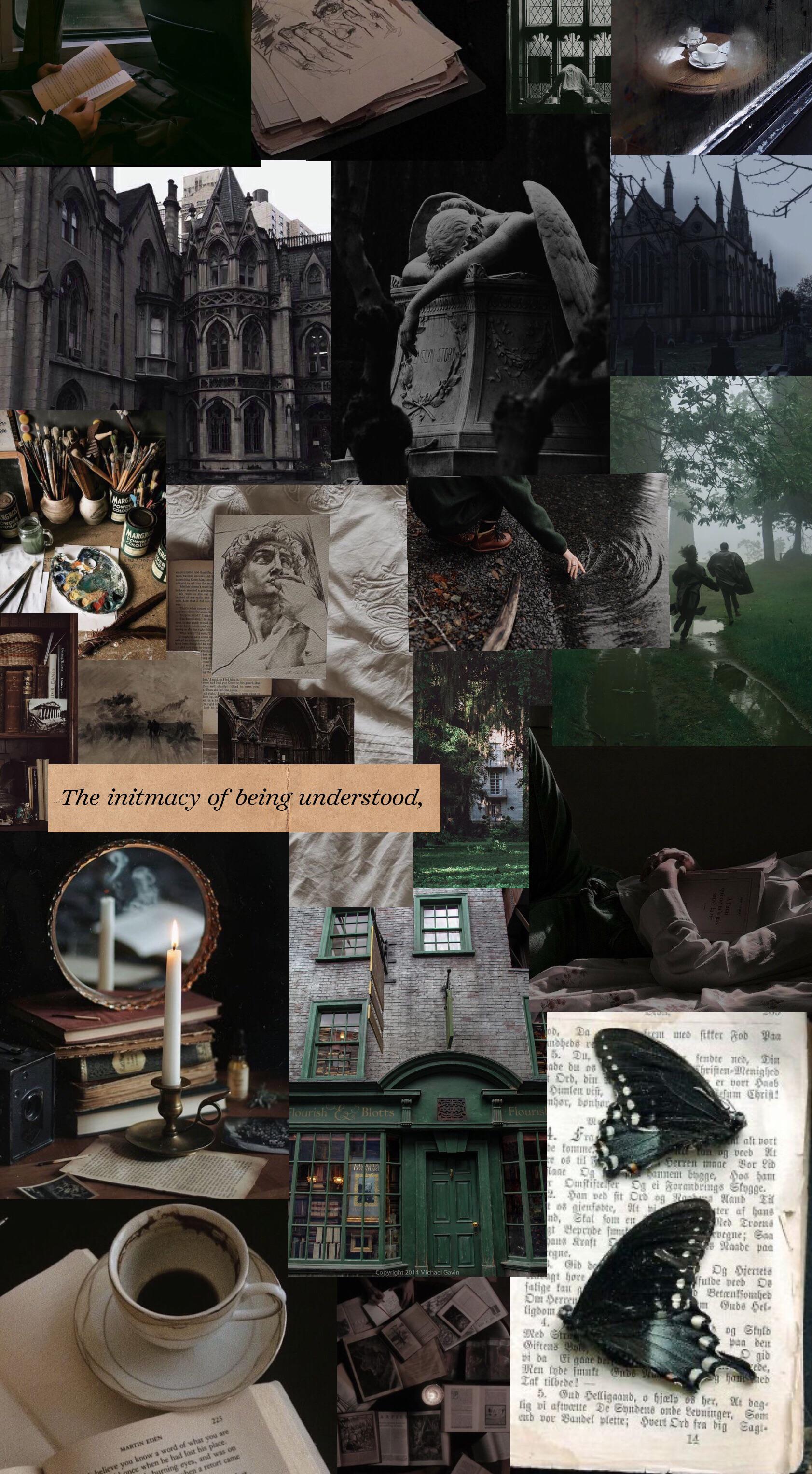 Dark Academia collage wallpaper with green accents :): DarkAcademia