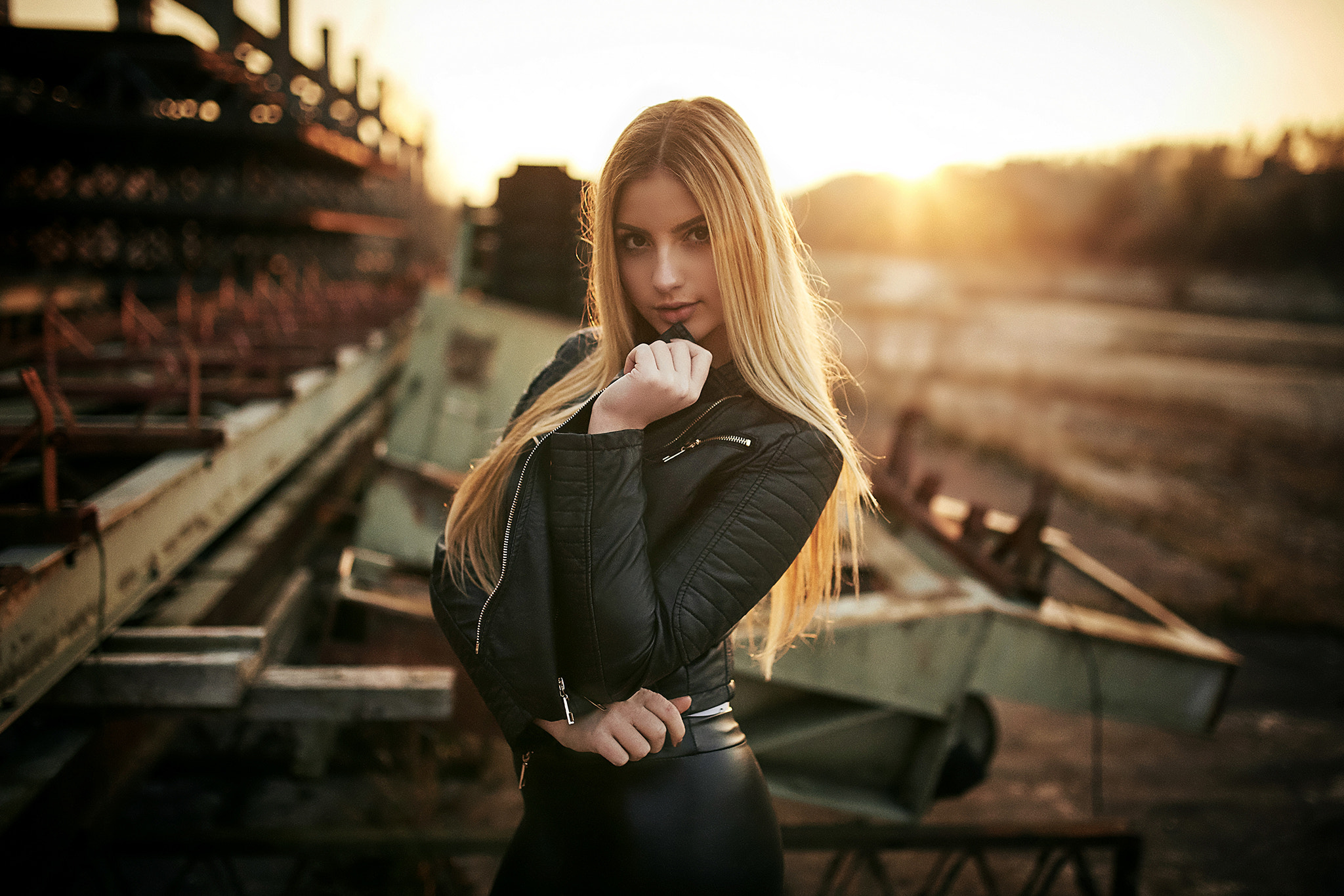 Blonde Women In Leather Jacket, HD Girls, 4k Wallpaper, Image, Background, Photo and Picture