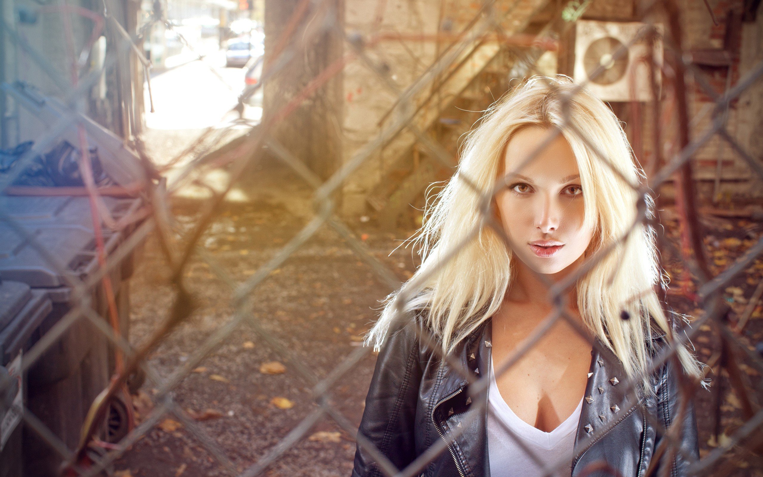 women, Blonde, Leather jackets HD Wallpaper / Desktop and Mobile Image & Photo