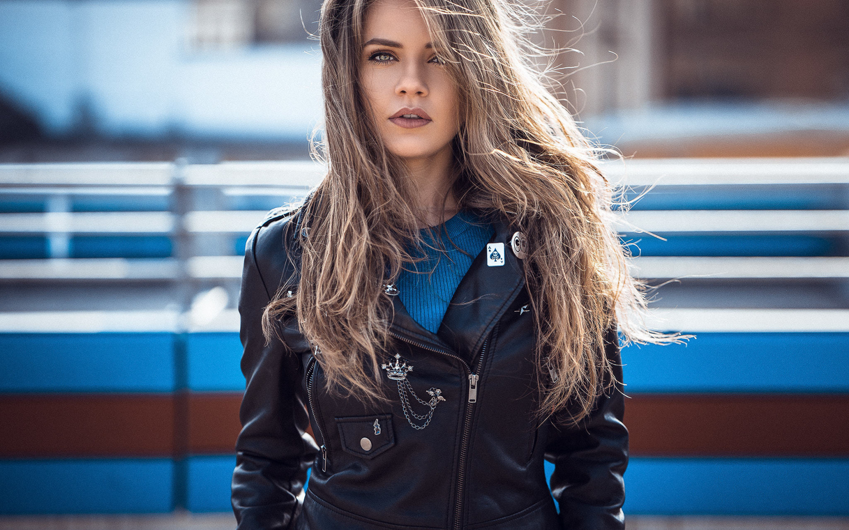 Download 1680x1050 wallpaper leather jacket, woman, long hair, blonde, hot, widescreen 16:10, widescreen, 1680x1050 HD image, background, 4170