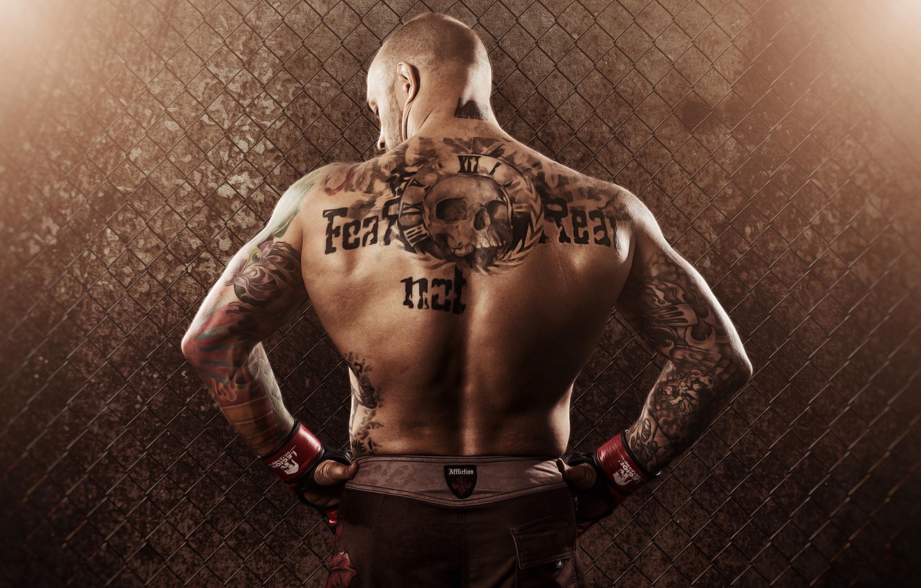 Wallpaper mesh, back, male, tattoo, MMA, fighter, Mixed Martial Arts, Mixed martial arts image for desktop, section спорт