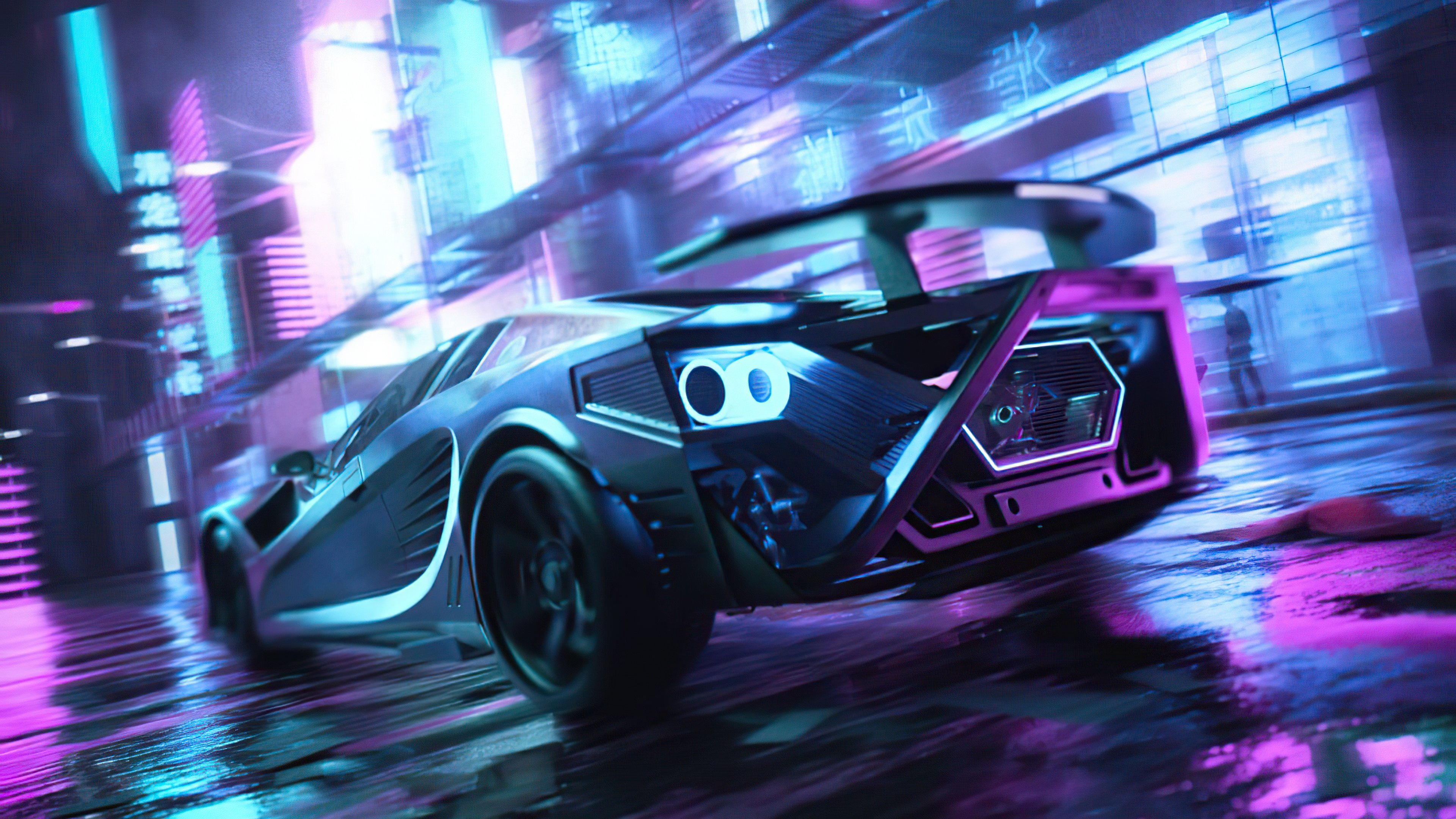 Scifi Neon Cars On Street 1366x768 Resolution HD 4k Wallpaper, Image, Background, Photo and Picture
